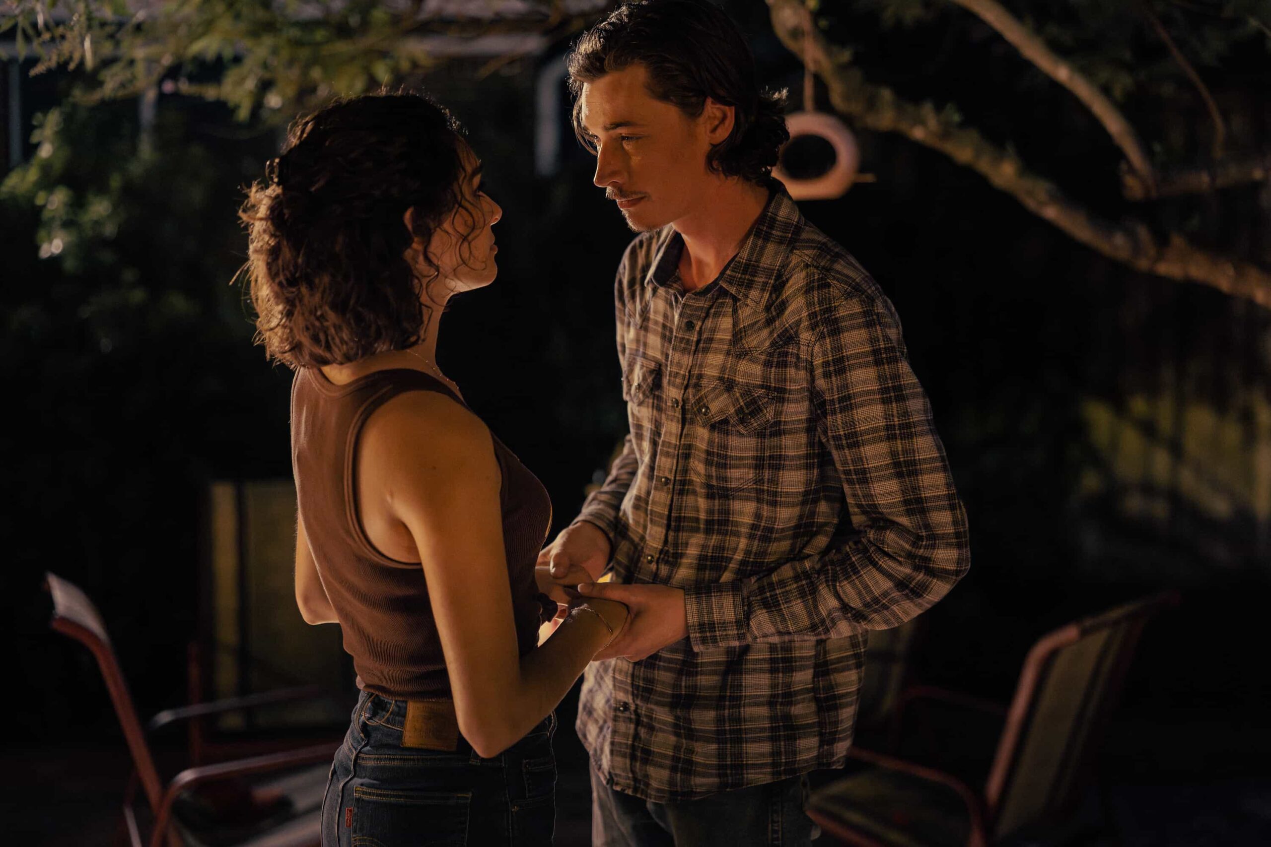 Paulina Chavez as Ariana and Jacob Lofland as Cooper in Landman episode 7, season 2, streaming on Paramount+. Photo Credit: Emerson Miller/Paramount+