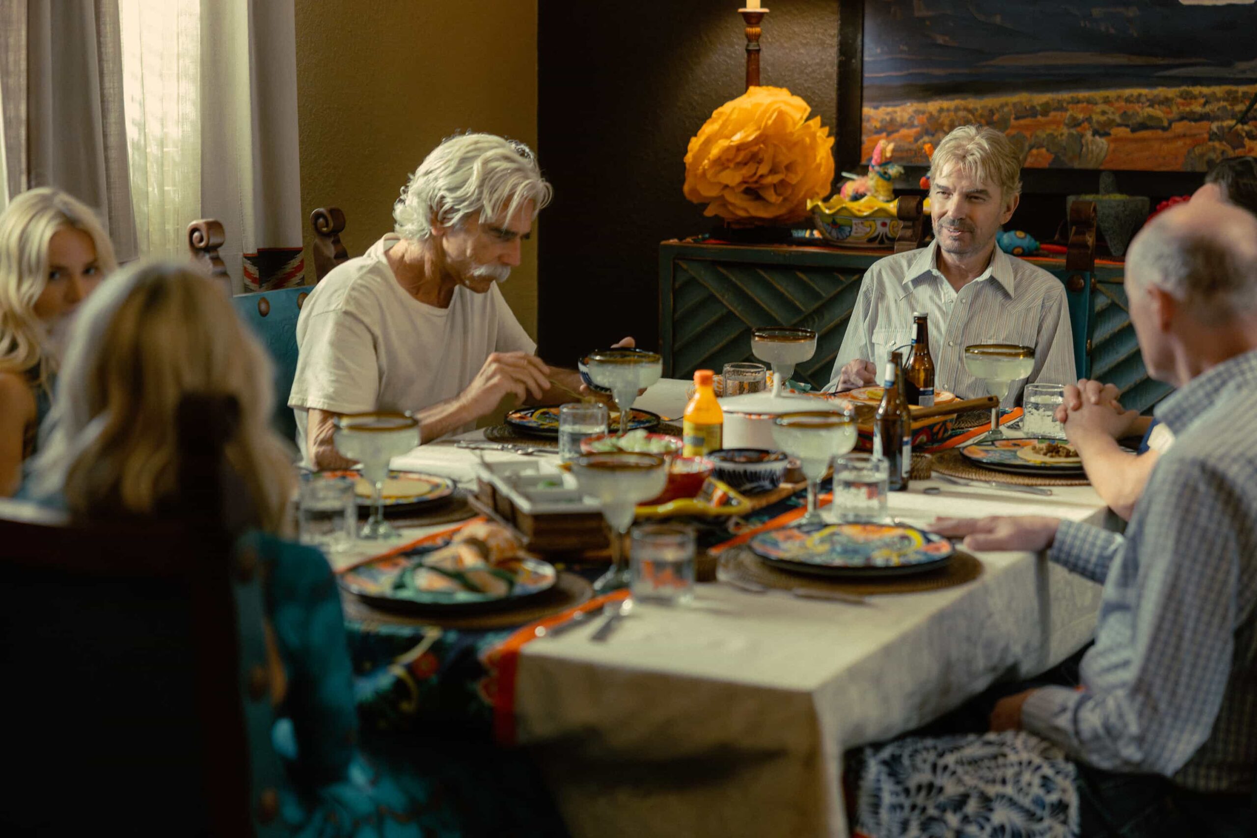 Landman season 2 episode 7 picture Michelle Randolph as Ainsley, Sam Elliott as T.L. and Billy Bob Thornton as Tommy in Landman episode 7, season 2, streaming on Paramount+. Photo Credit: Emerson Miller/Paramount+