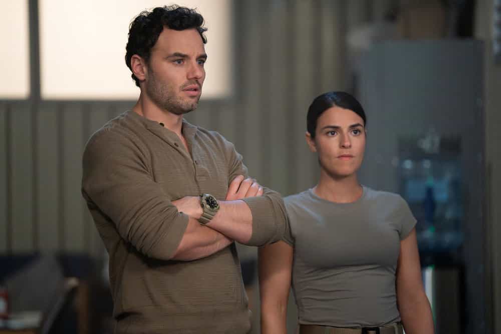 THE HUNTING PARTY -- "Ron Simms" Episode 201 -- Pictured: (l-r) Josh McKenzie as Shane Florence, Sara García as Jennifer Morales -- (Photo by: Ralph Bavaro/NBC)