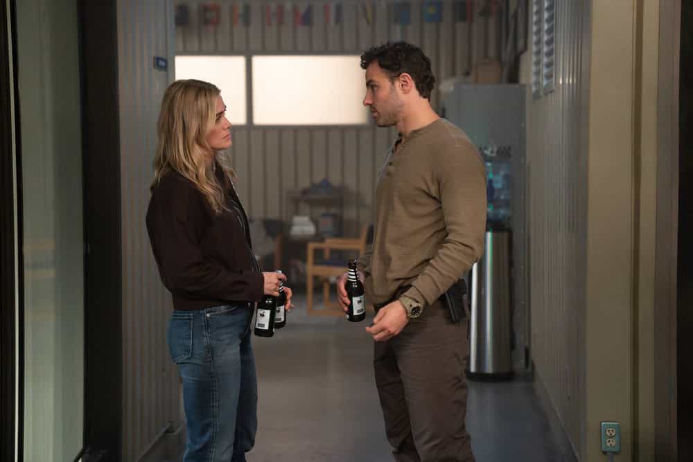 THE HUNTING PARTY Season 2 Episode 1 -- "Ron Simms" Episode 201 -- Pictured: (l-r) Melissa Roxburgh as Rebecca Henderson, Josh McKenzie as Shane Florence -- (Photo by: Ralph Bavaro/NBC)