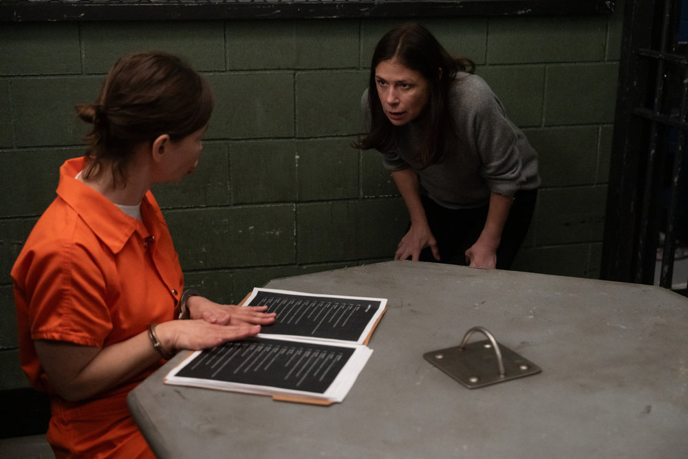 LAW & ORDER: SPECIAL VICTIMS UNIT -- "Purity" Episode 27012 -- Pictured: (l-r) Colleen Foy as Sara Tandon, Maura Tierney as Lieutenant Jessica Brady -- (Photo by: Virginia Sherwood/NBC)