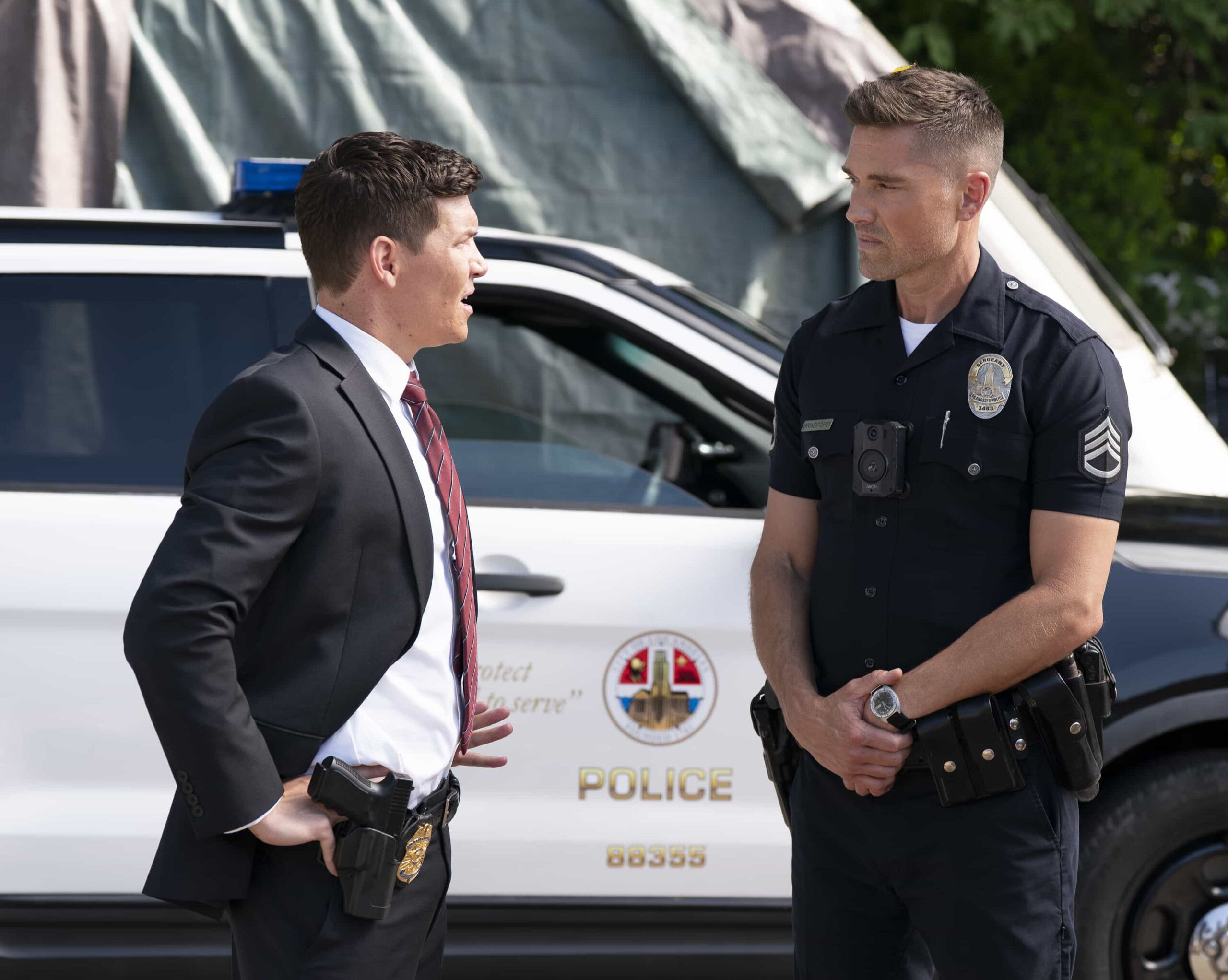 THE ROOKIE - “Fast Andy” - When the president visits Los Angeles, the LAPD teams up with the Secret Service to ensure his safety and assess any major threats on their watch list. Meanwhile, Miles’s instincts are tested, and Tim takes on a new role. TUESDAY, JAN. 13 (10:00-11:00 p.m. EST) on ABC. (Disney/Mike Taing) 
JIMI STANTON, ERIC WINTER