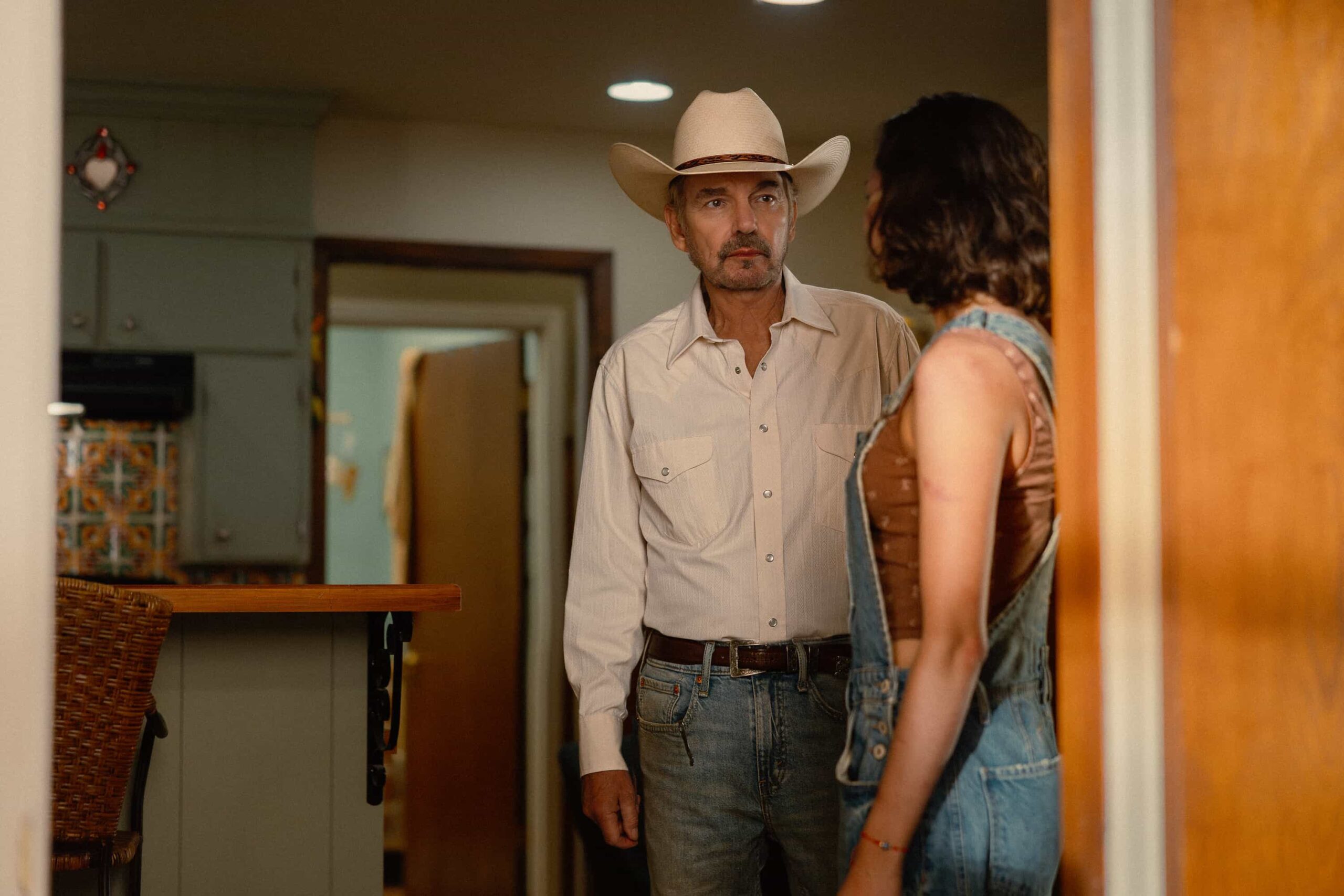 Landman Season 2 Episode 10 Billy Bob Thornton as Tommy and Paulina Chavez as Ariana in Landman episode 10, season 2, streaming on Paramount+. Photo Credit: Emerson Miller/Paramount+