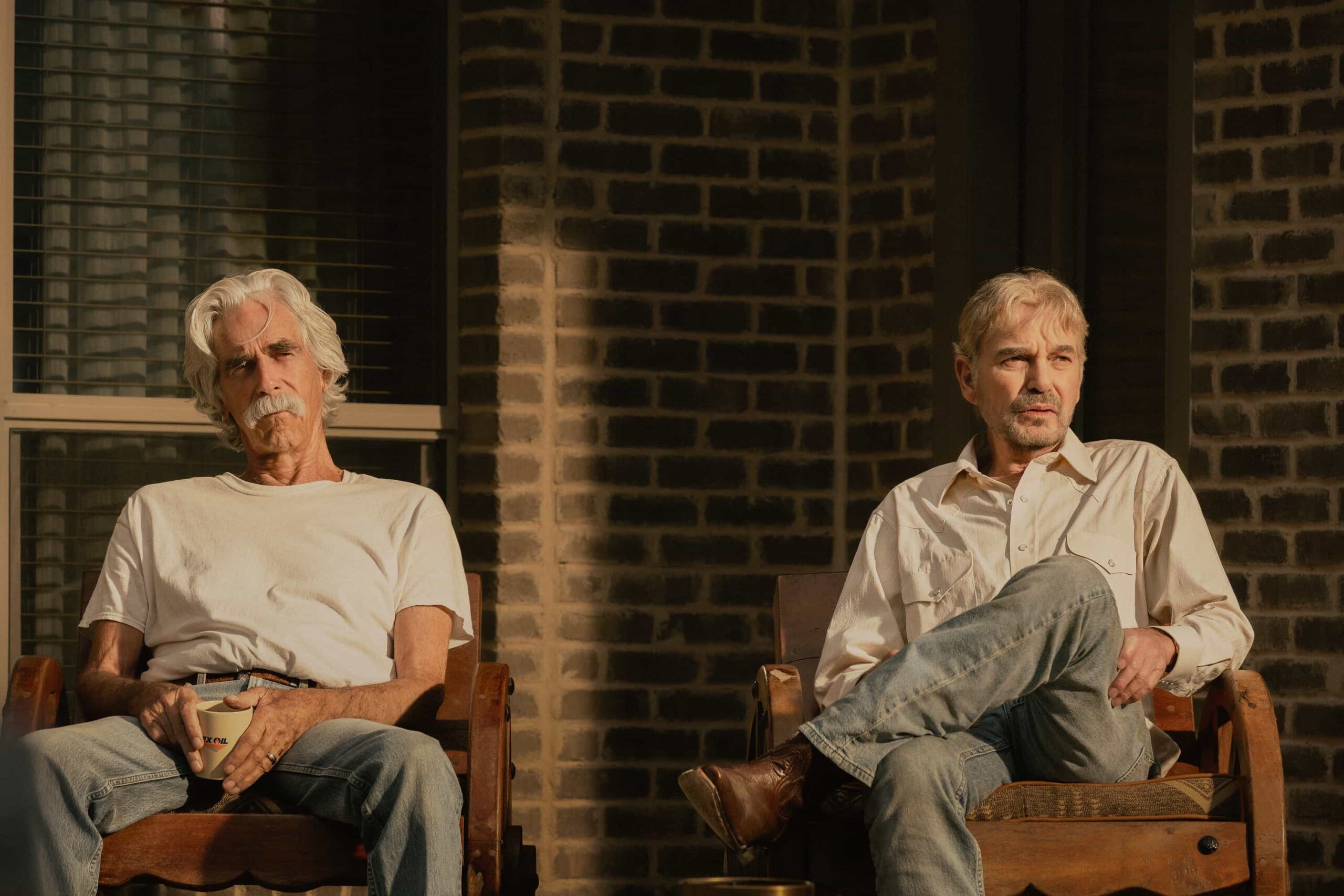 Landman Season 2 Episode 10 Sam Elliott as T.L. and Billy Bob Thornton as Tommy in Landman episode 10, season 2, streaming on Paramount+. Photo Credit: Emerson Miller/Paramount+