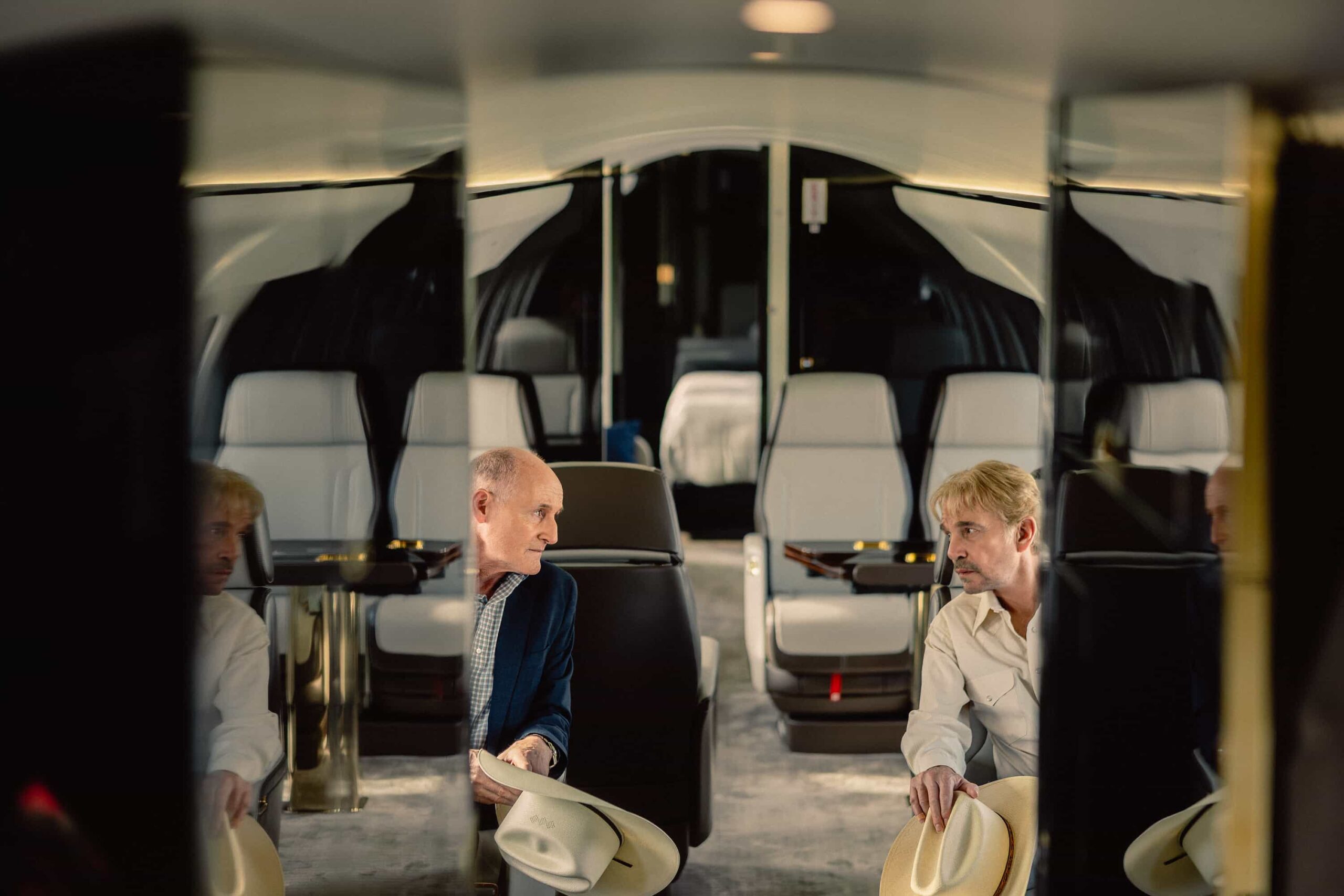 Colm Feore as Nathan and Billy Bob Thornton as Tommy in Landman episode 10, season 2, streaming on Paramount+. Photo Credit: Emerson Miller/Paramount+