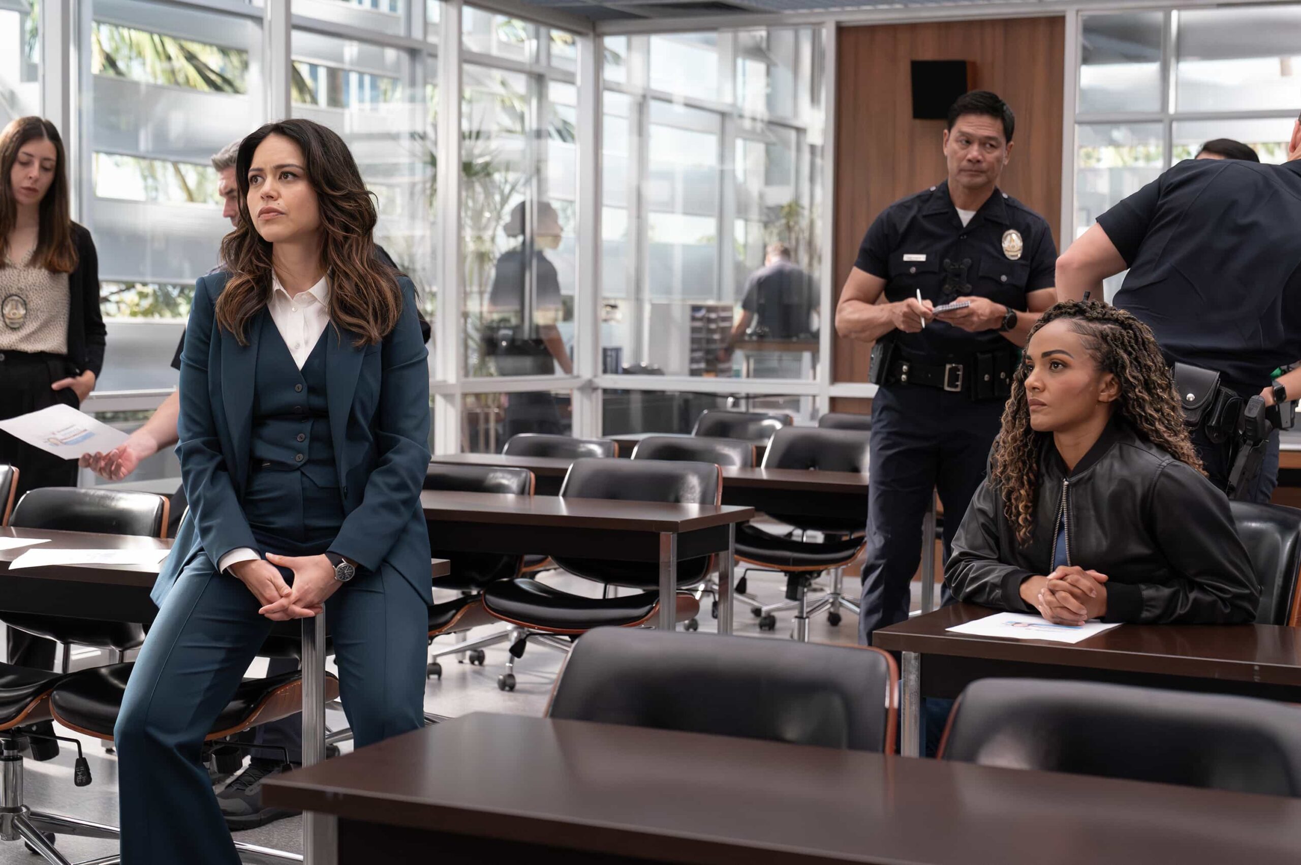 The Rookie season 8 episode 3 photo - “The Red Place” - Nolan makes a quiet arrest, and Lucy and Celina race to rescue a kidnapping victim. Meanwhile, Harper and Lopez help outsmart a killer, and Miles visits a familiar face. TUESDAY, JAN. 20 (10:00-11:00 p.m. EST) on ABC. (Disney/Mike Taing) 
ALYSSA DIAZ, MEKIA COX