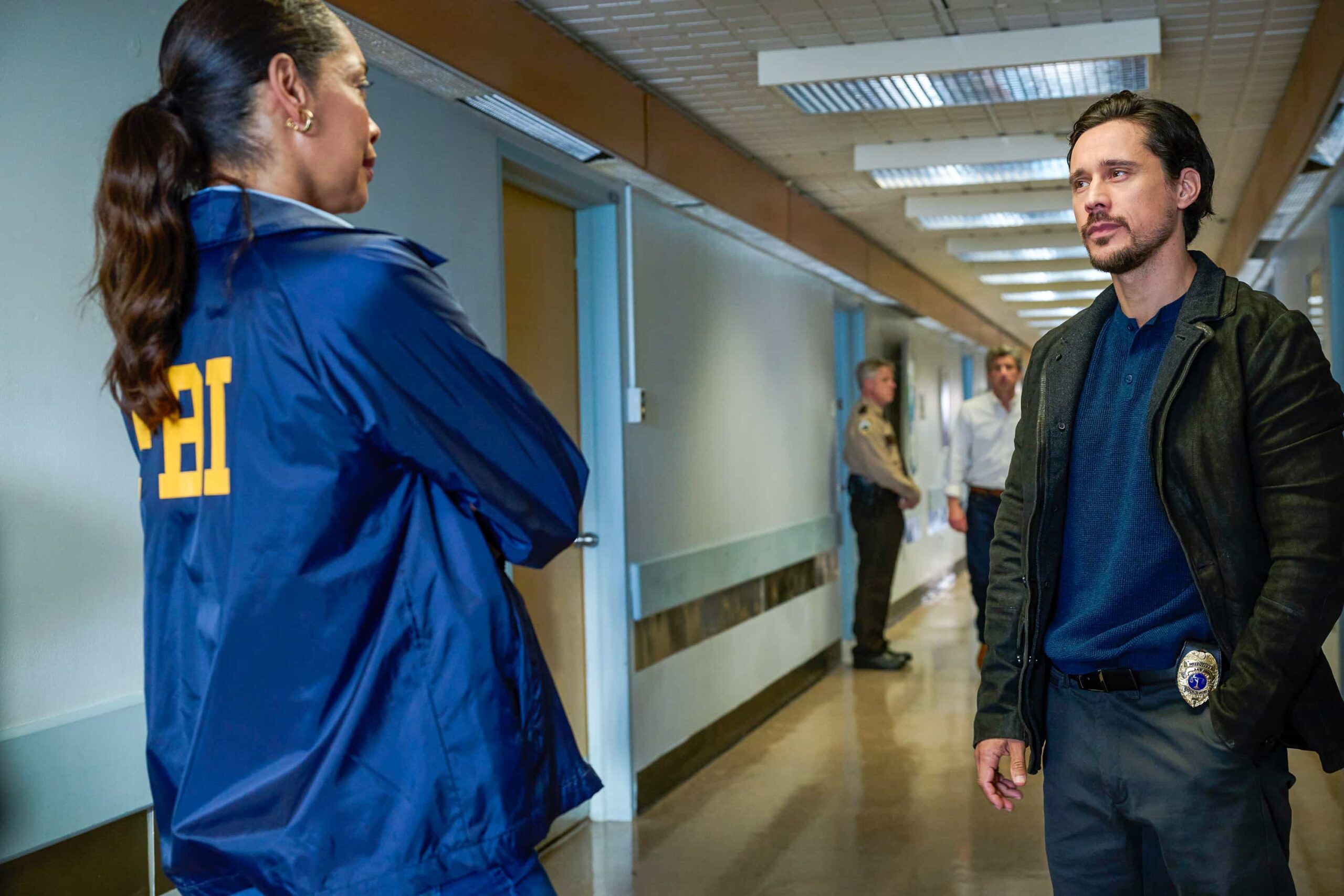 MEMORY OF A KILLER Season 1 Episode 2 still : L-R: Gina Torres and Peter Gadiot in the "Ferryman" episode of MEMORY OF A KILLER airing Monday, Jan. 26 (9:00-10:00 PM ET/PT). © 2026 Fox Media LLC. CR: Christos Kalohoridis/FOX.