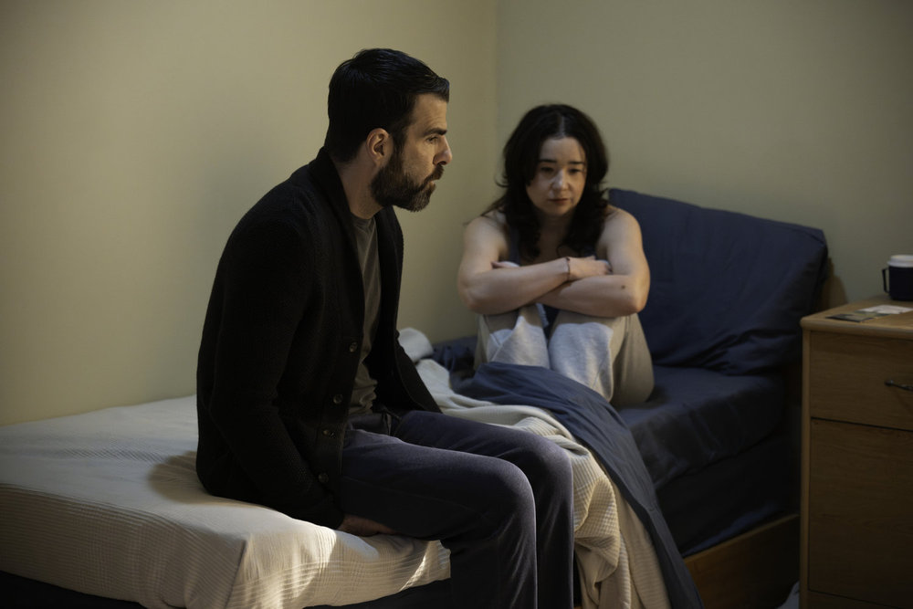 BRILLIANT MINDS Season 2 Episode 13 Photo -- "The Rabbit Hole" Episode 213 -- Pictured: (l-r) Zachary Quinto as Dr. Oliver Wolf, Sarah Steele as Sofia -- (Photo by: Pief Weyman/NBC)