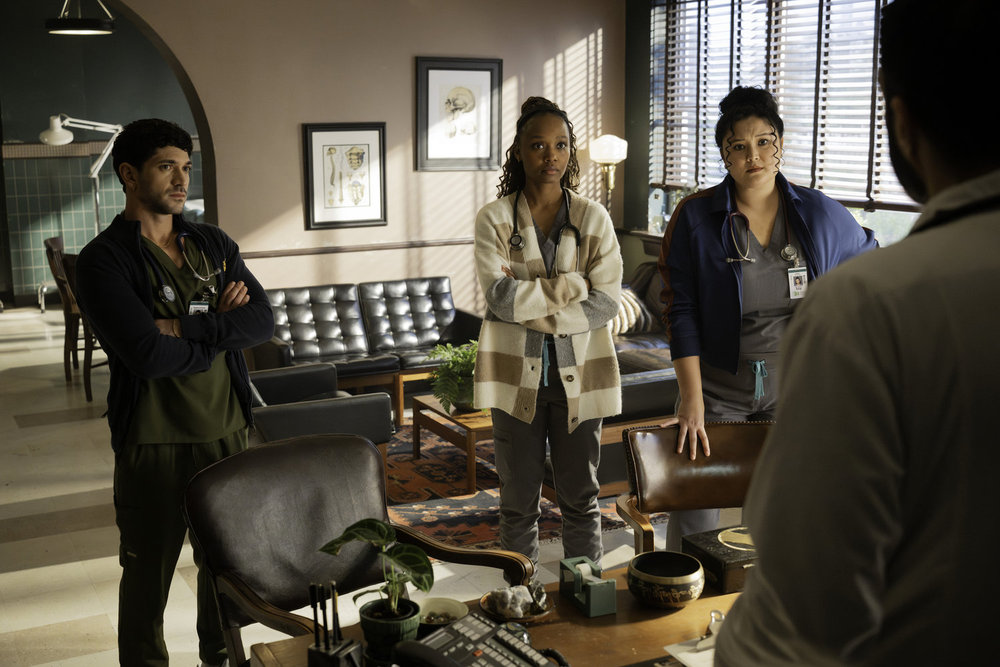 BRILLIANT MINDS -- "The Rabbit Hole" Episode 213 -- Pictured: (l-r) Al Calderon as Nurse Nico Silva, Ashleigh LaThrop as Dr. Ericka Kinney, Aury Krebs as Dr. Dana Dang -- (Photo by: Pief Weyman/NBC)