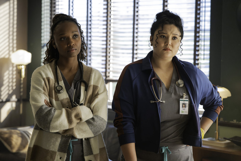 BRILLIANT MINDS Season 2 Episode 13 -- "The Rabbit Hole" Episode 213 -- Pictured: (l-r) Ashleigh LaThrop as Dr. Ericka Kinney, Aury Krebs as Dr. Dana Dang -- (Photo by: Pief Weyman/NBC)