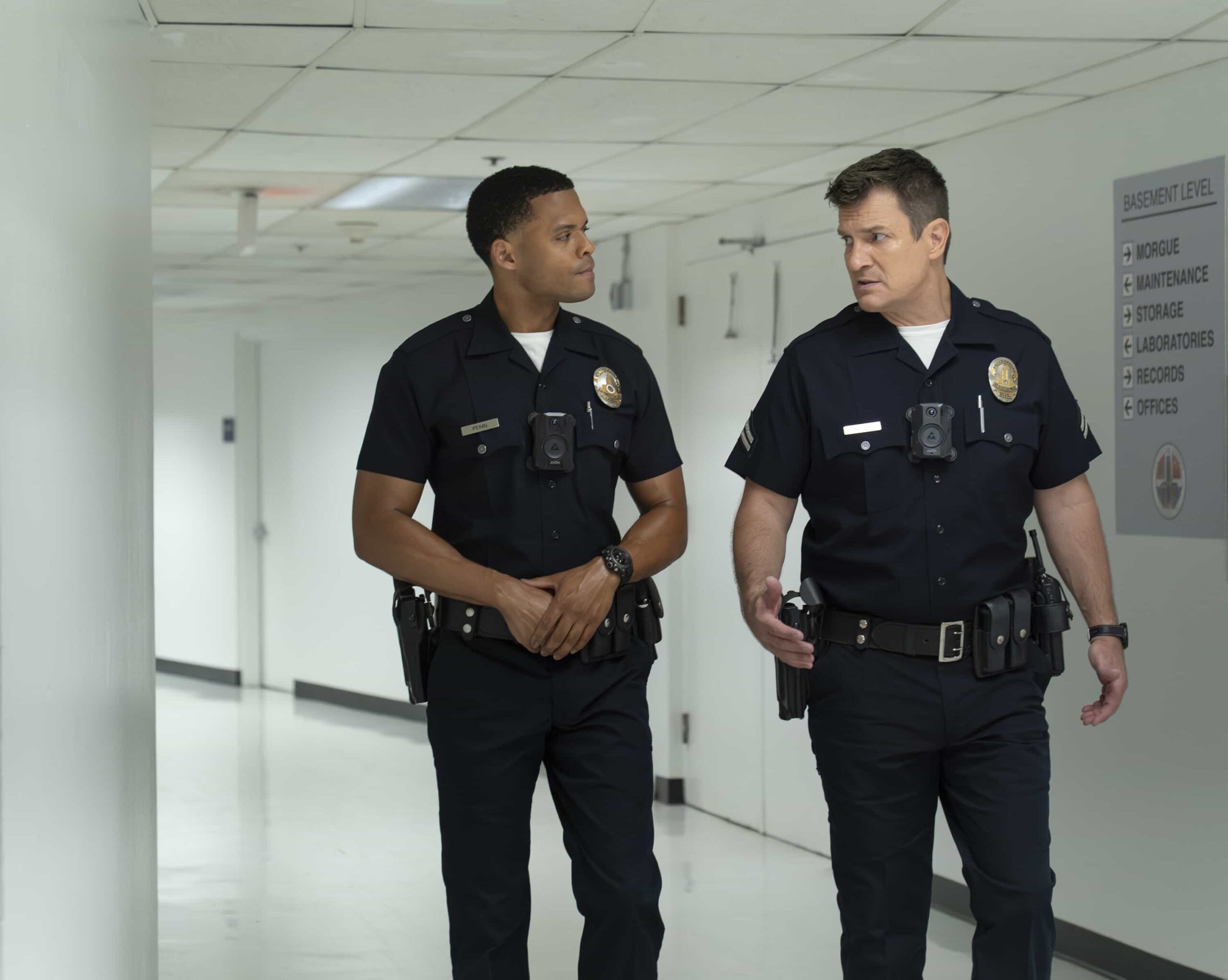 THE ROOKIE Eason 8 episode 4 photo - “Cut and Run” - While out in the city, Nolan and Bailey witness a murder in public and immediately spring into action in the hopes of finding the person responsible. Meanwhile, Angela and Wesley have a big life decision that may affect their future. MONDAY, JAN. 26 (10:00-11:00 p.m. EST) on ABC. (Disney/Mike Taing) 
DERIC AUGUSTINE, NATHAN FILLION