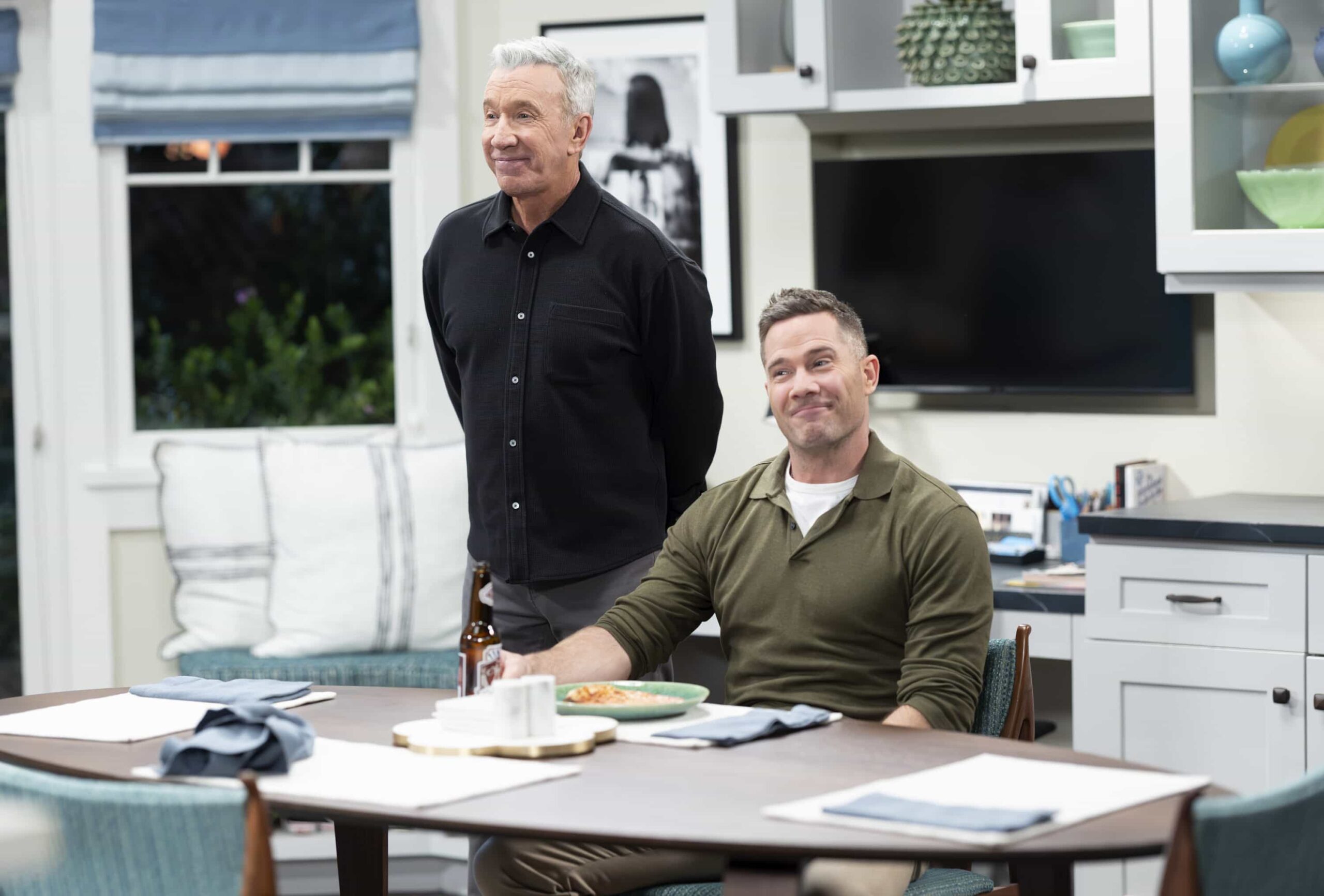 SHIFTING GEARS Season 2 Episode 12 - “Uncle Sam” - Matt is thrilled to show off his military-hero son Sam, but a shift in Sam’s career could finally give Riley a chance to be the golden child. Meanwhile, Andy’s singing hits all the wrong notes for Riley. Jesse Williams and Luke Macfarlane guest star. WEDNESDAY, JAN. 28 (8:00-8:30 p.m. EST) on ABC. (Disney/Raymond Liu) 
TIM ALLEN, LUKE MACFARLANE