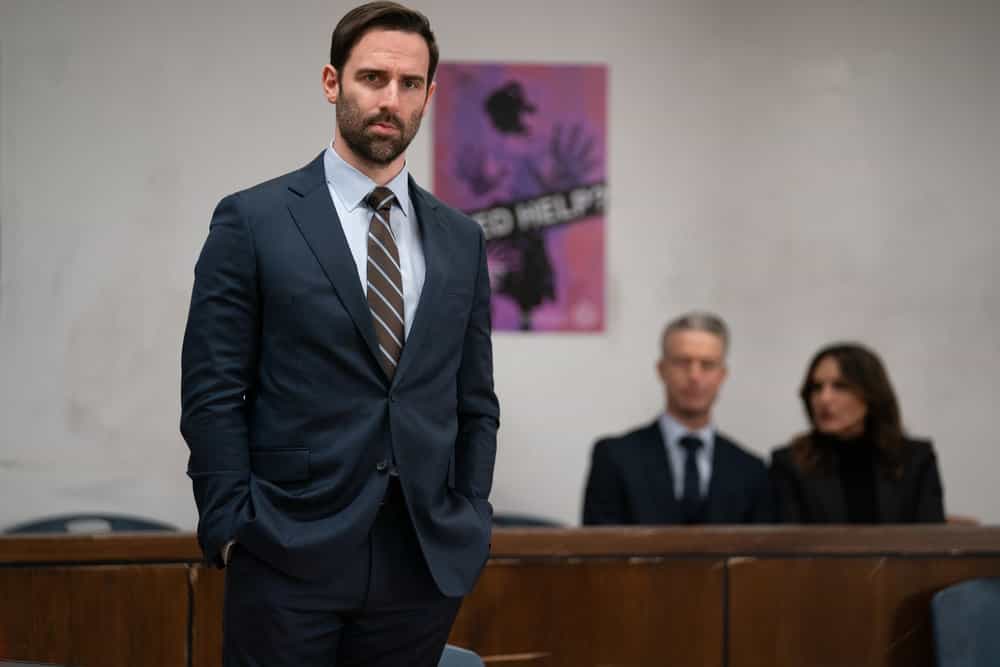 LAW & ORDER: SPECIAL VICTIMS UNIT -- "Hubris" Episode 27013 -- Pictured: (l-r) Danny Gavigan as Acc Battaglia, Peter Scanavino as A.D.A Dominick "Sonny" Carisi Jr., Mariska Hargitay as Capt. Olivia Benson -- (Photo by: Ralph Bavaro/NBC)