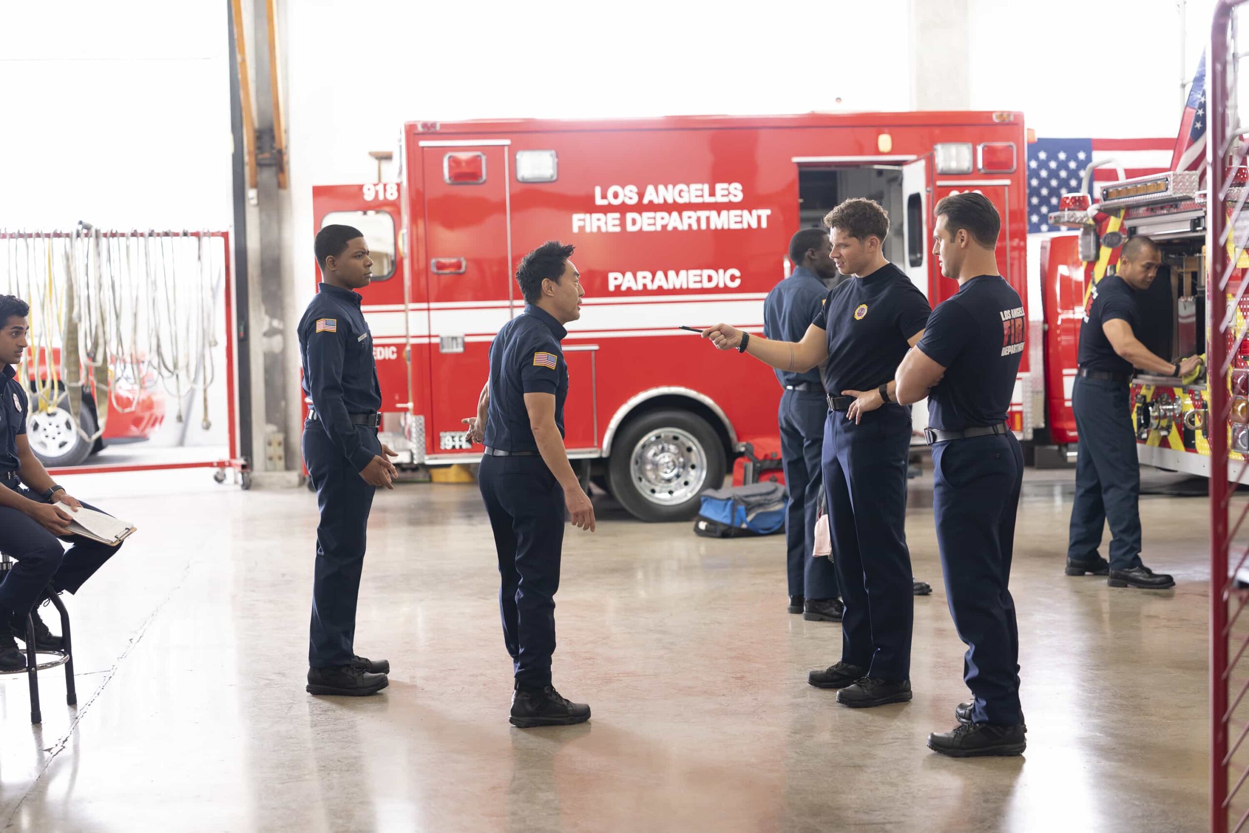 9-1-1: “Handle with Care” - Harry’s first day as a probie proves to be more challenging than Chimney expects. Meanwhile, Eddie and Hen are called into court over a former patient that brings back some old demons. THURSDAY, JAN. 29 (8:00-9:00 p.m. EST) on ABC.  (Disney/Christopher Willard) 
ANIRUDH PISHARODY, ELIJAH M. COOPER, KENNETH CHOI, OLIVER STARK, RYAN GUZMAN