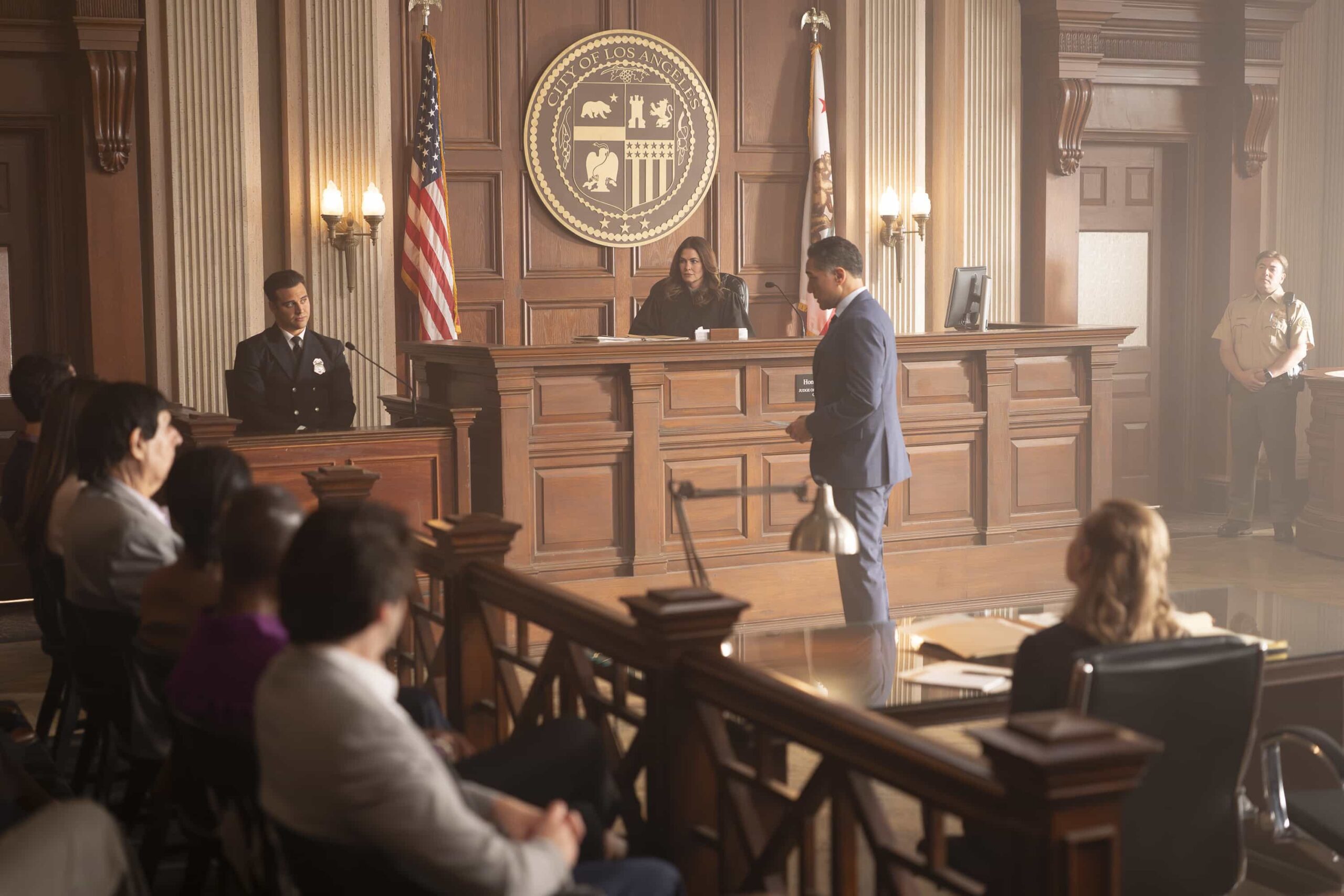 9-1-1 Season 9 Episode 10 : “Handle with Care” - Harry’s first day as a probie proves to be more challenging than Chimney expects. Meanwhile, Eddie and Hen are called into court over a former patient that brings back some old demons. THURSDAY, JAN. 29 (8:00-9:00 p.m. EST) on ABC.  (Disney/Christopher Willard) 
RYAN GUZMAN, GABRIEL RISSA