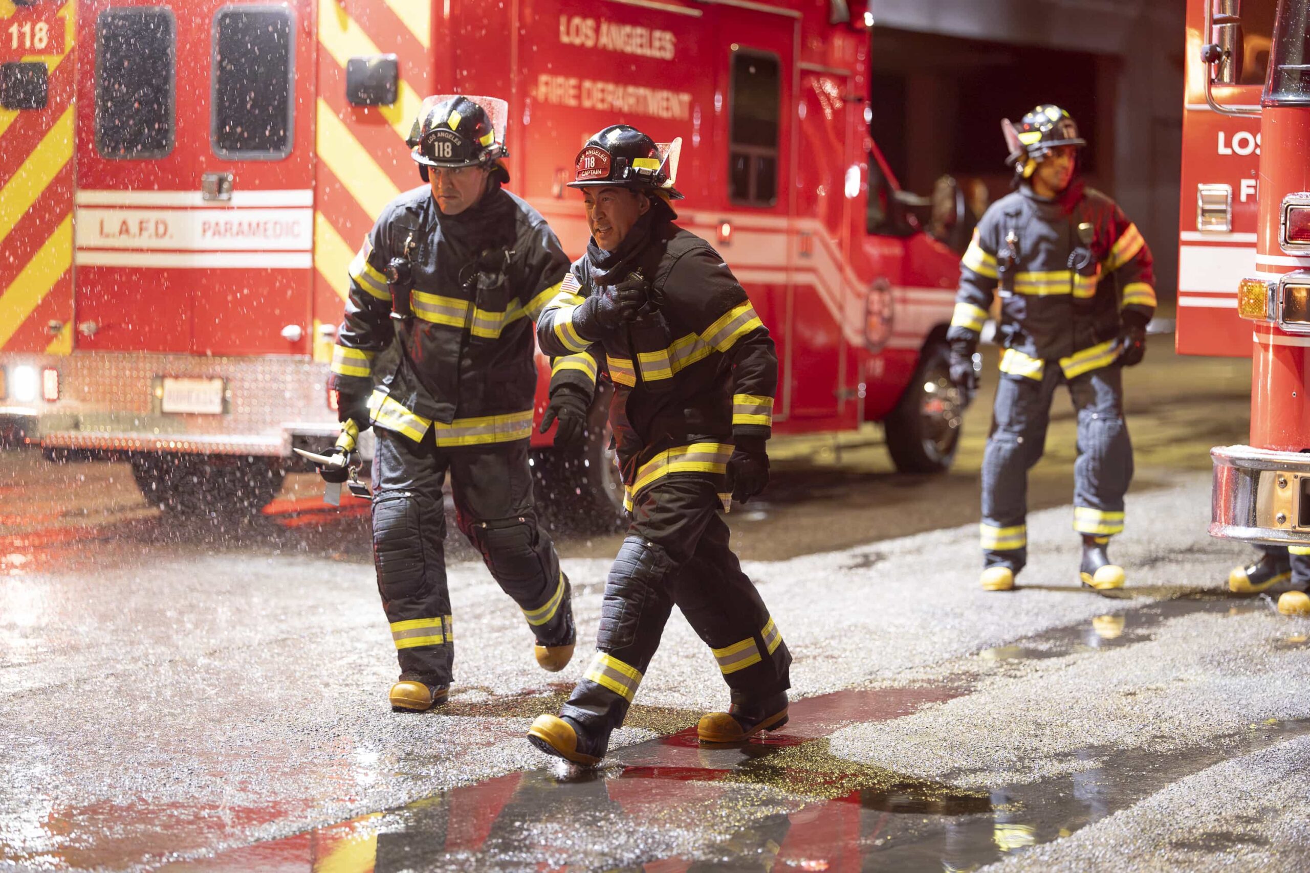 9-1-1 Season 9 Episode 10 : “Handle with Care” - Harry’s first day as a probie proves to be more challenging than Chimney expects. Meanwhile, Eddie and Hen are called into court over a former patient that brings back some old demons. THURSDAY, JAN. 29 (8:00-9:00 p.m. EST) on ABC.  (Disney/Christopher Willard) 
RYAN GUZMAN, KENNETH CHOI