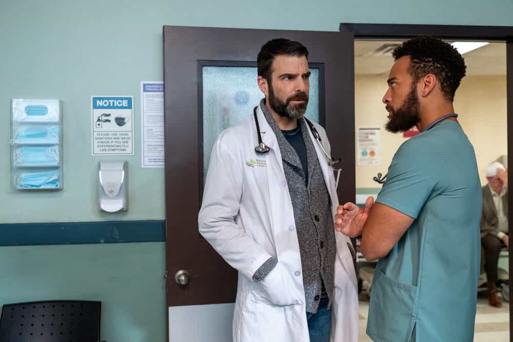 BRILLIANT MINDS Season 2 Episode 14 Picture -- "The Invisible Man" Episode 214 -- Pictured: (l-r) Zachary Quinto as Dr. Oliver Wolf, John Clarence Stewart as Dr. Anthony Thorne -- (Photo by: Pief Weyman/NBC)