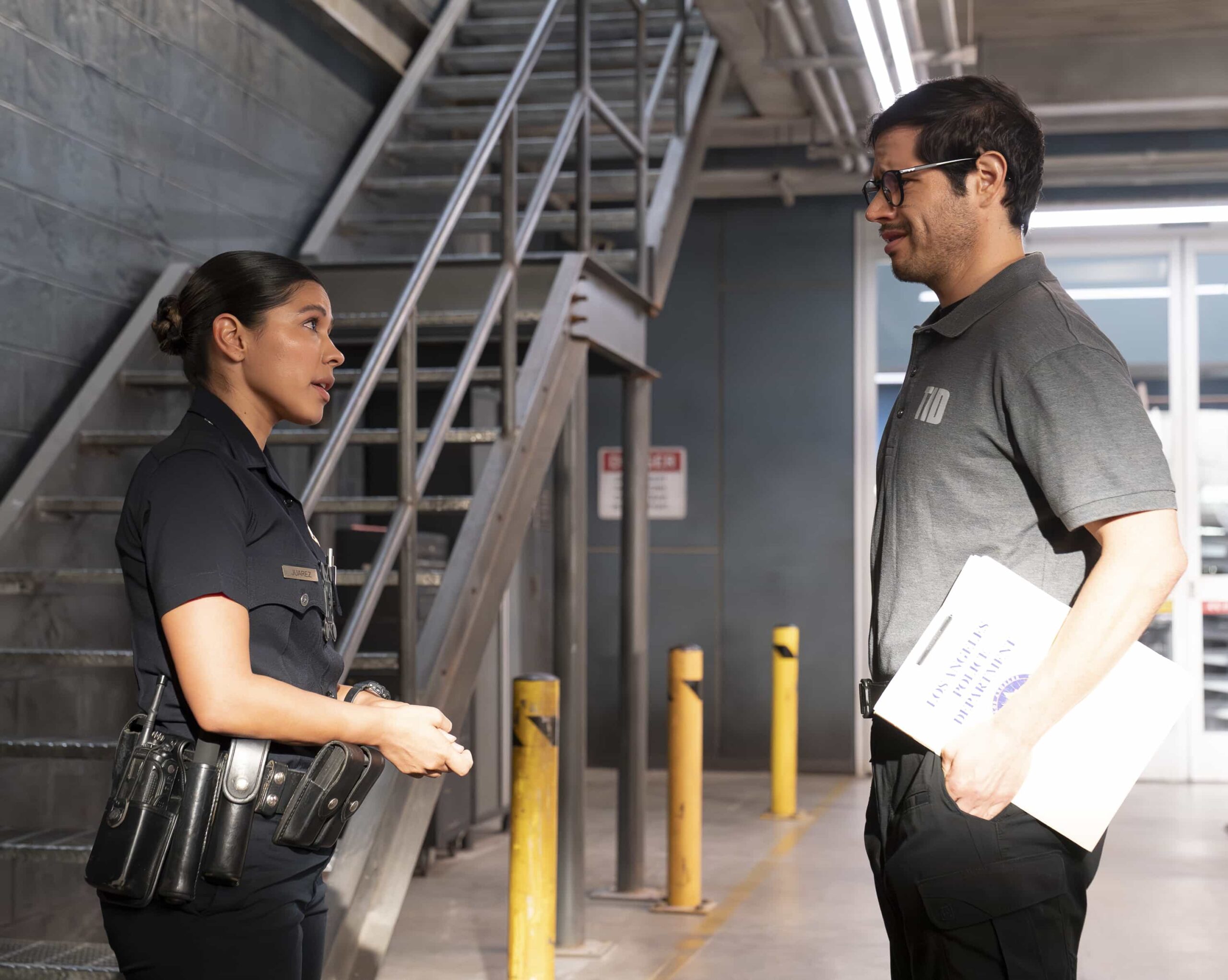 THE ROOKIE - “Burn 4 Love” - It’s Valentine’s Day, and the team is on the hunt for someone who is setting more than hearts on fire. Meanwhile, Celina thinks Miles’ recent string of bad luck is the result of a curse, and she’s determined to break it. MONDAY, FEB. 9 (10:00-11:00 p.m. EST) on ABC. (Disney/Mike Taing) 
LISSETH CHAVEZ, JORGE DIAZ