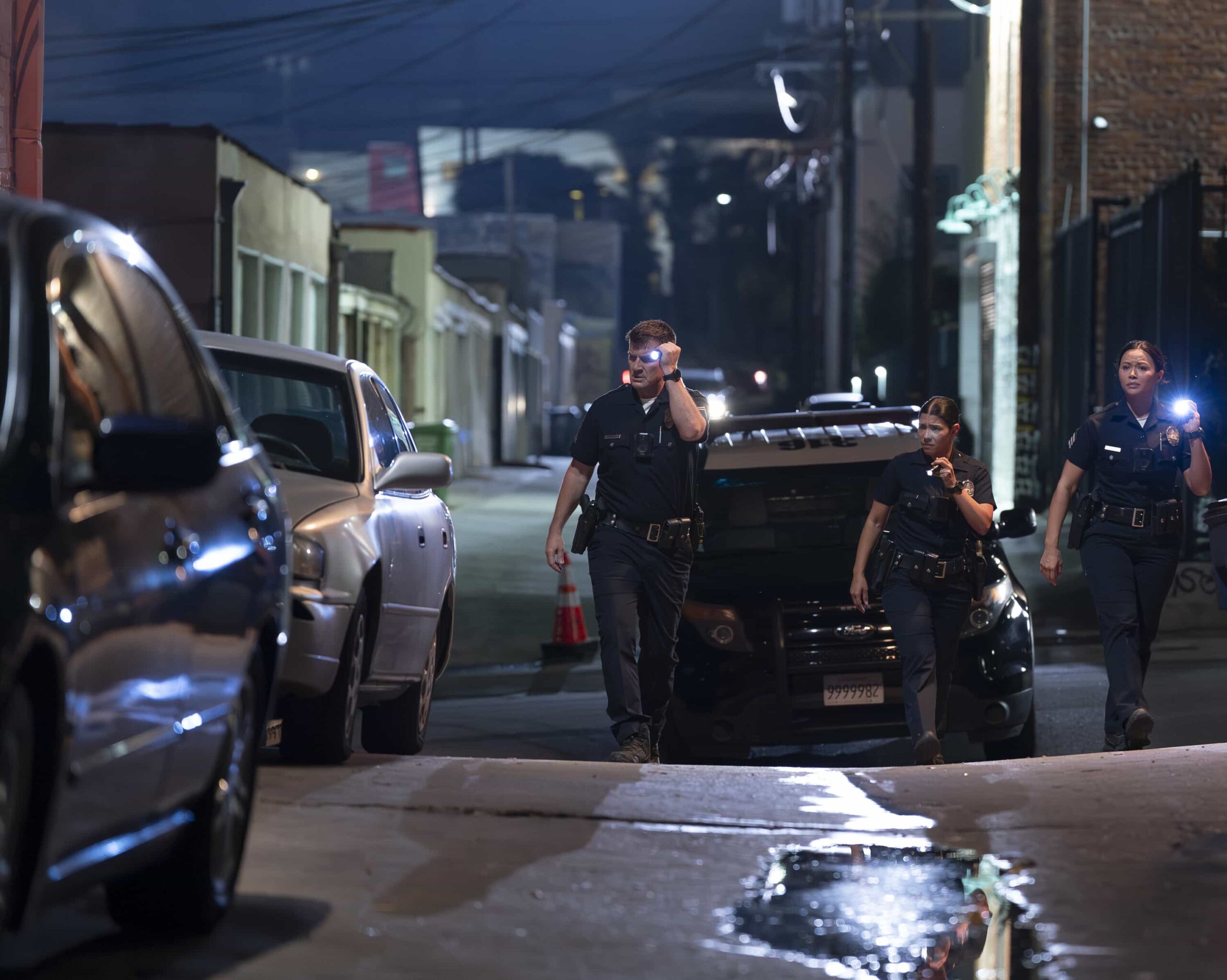 THE ROOKIE - “Baja” - Harper and Lucy go undercover in Baja while investigating the murder of two young women. Back in LA, Bradford and the FBI task force assist in the investigation, while Nolan and Bailey navigate their long-distance relationship. MONDAY, FEB. 16 (10:00-11:00 p.m. EST) on ABC. (Disney/Mike Taing) 
NATHAN FILLION, LISSETH CHAVEZ, MELISSA O’NEIL