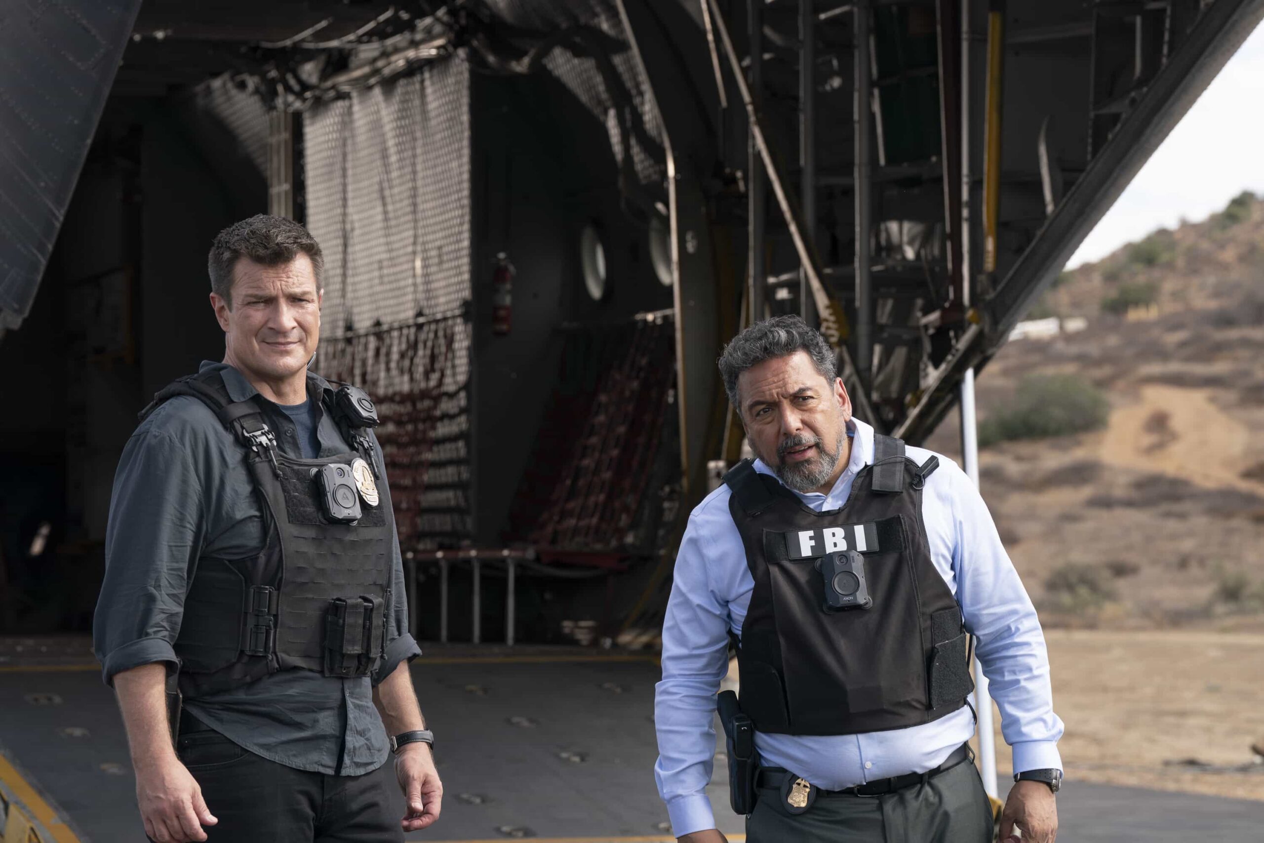 THE ROOKIE - “Grand Theft Aircraft” - Nolan and Garza lead a high-stakes operation that quickly goes south. Lucy and Tim navigate their relationship when an unexpected visitor shows up. Meanwhile, the team conducts a citywide search for a suspect. MONDAY, FEB. 23 (10:00-11:00 p.m. EST) on ABC. (Disney/Mike Taing) 
NATHAN FILLION, FELIX SOLIS
