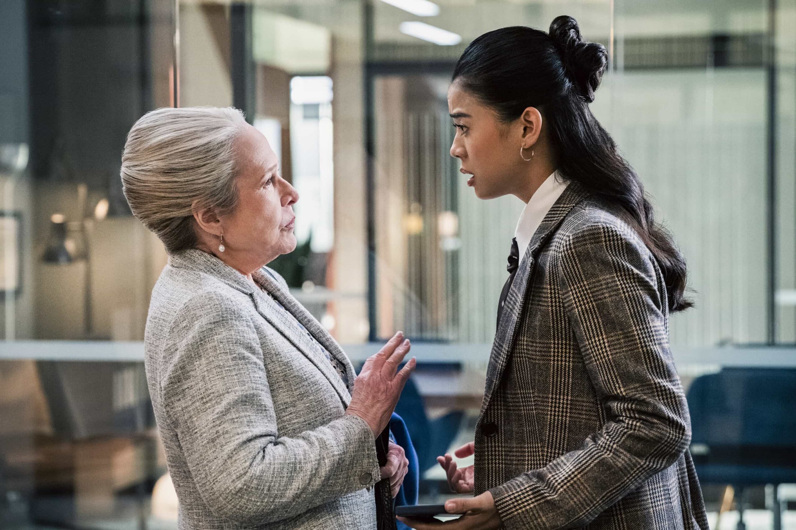 Matlock Season 2 Episode 9 “Collateral” – Olympia and Matty each put together their own collateral for Julian, hoping to regain his trust after he makes a shocking discovery. Meanwhile, an injunction case takes a turn when their client is detained by ICE agents, forcing the team to shift gears to keep him with his family and prevent deportation, on MATLOCK, Thursday, Feb. 26 (9:00-10:00 PM, ET/PT). Pictured (L-R): Kathy Bates as “Madeline Matlock” and Leah Lewis as “Sarah Franklin”. Photo: Michael Yarish/CBS ©2025 CBS Broadcasting, Inc. All Rights Reserved.