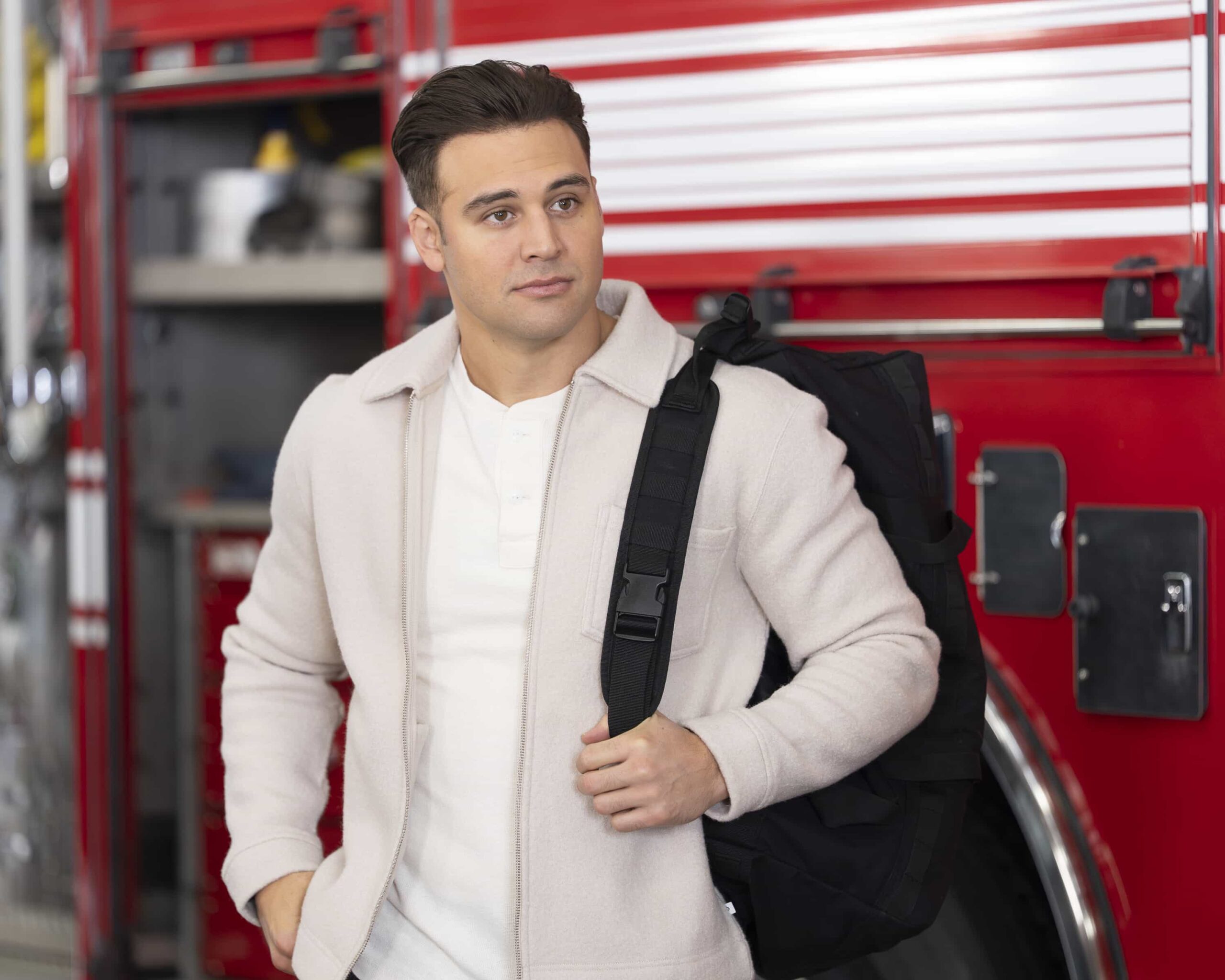 9-1-1 Season 9 Episode 11 - “Going Once, Going Twice” - When a medical examiner becomes entangled in a dangerous situation during an autopsy, the 118 is called in to assist. Meanwhile, the 118 hosts an LAFD charity bachelor auction. THURSDAY, FEB. 26 (8:00-9:00 p.m. EST) on ABC. (Disney/Christopher Willard) 
RYAN GUZMAN