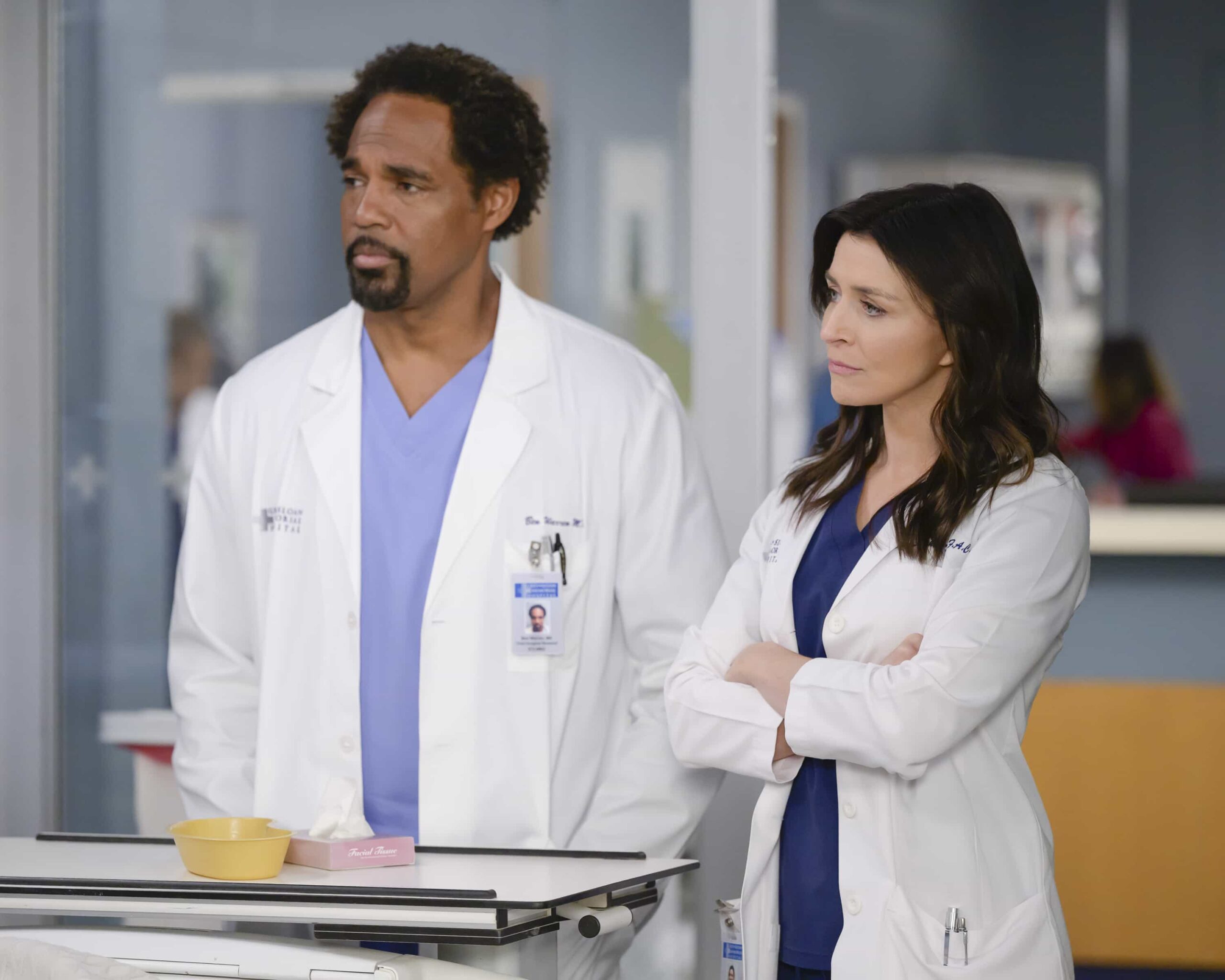 GREY’S ANATOMY Season 22 Episode 11 Picture - “(If You Want It) Do It Yourself” - Teddy and Winston clash over a case, while Owen and Jules treat a urologist. Lucas struggles with prioritizing patients. THURSDAY, FEB. 26 (10:00-11:00 p.m. EST) on ABC. (Disney/Anne Marie Fox) 
JASON GEORGE, CATERINA SCORSONE