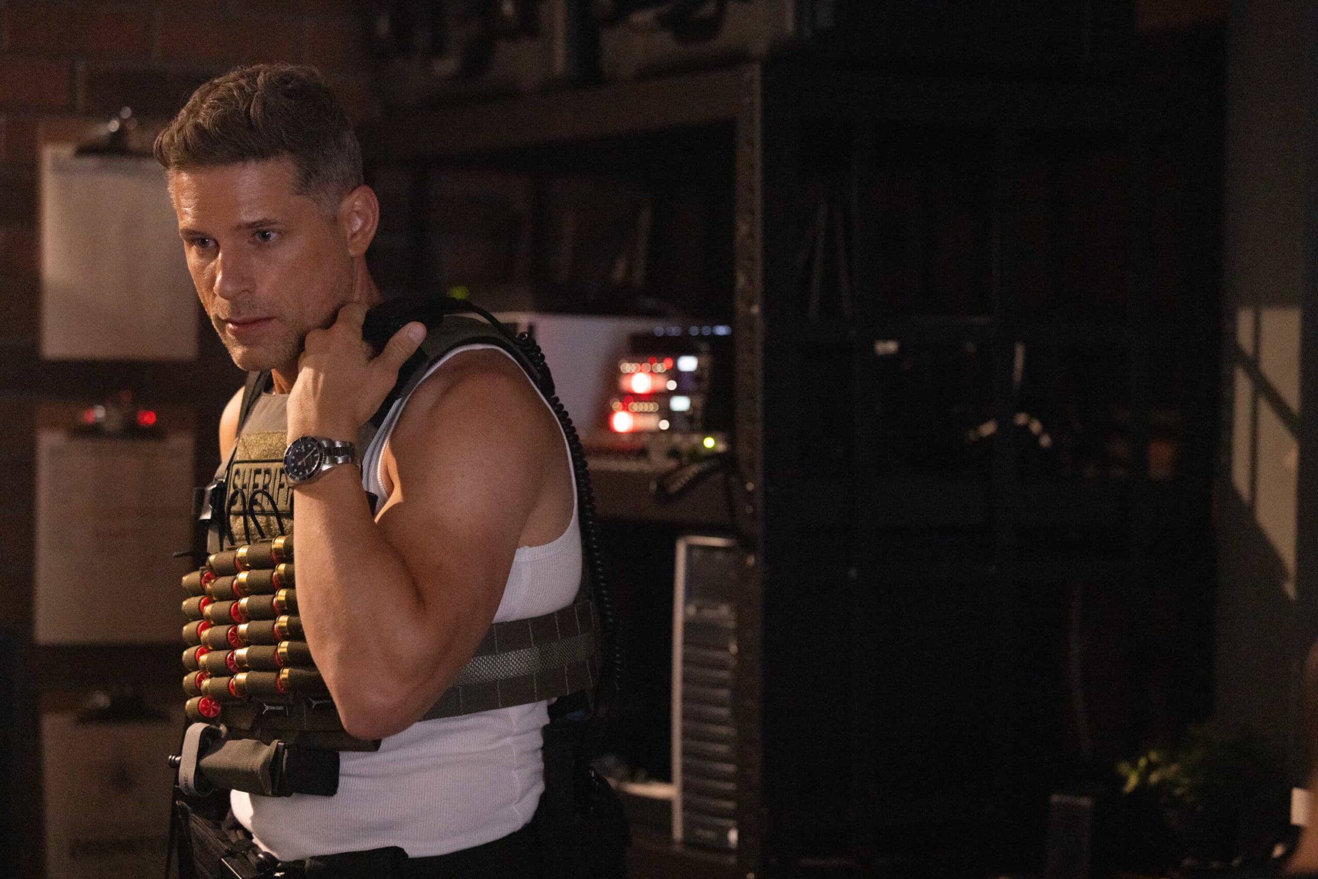 Sheriff Country Season 1 Episode 10 "Crucible, Part 2" -- Coverage of the CBS Original Series SHERIFF COUNTRY, scheduled to air on the CBS Television Network.  Pictured: Matt Lauria as Boone. Photo: Darren Goldstein/CBS ©2025 CBS Broadcasting, Inc. All Rights Reserved.