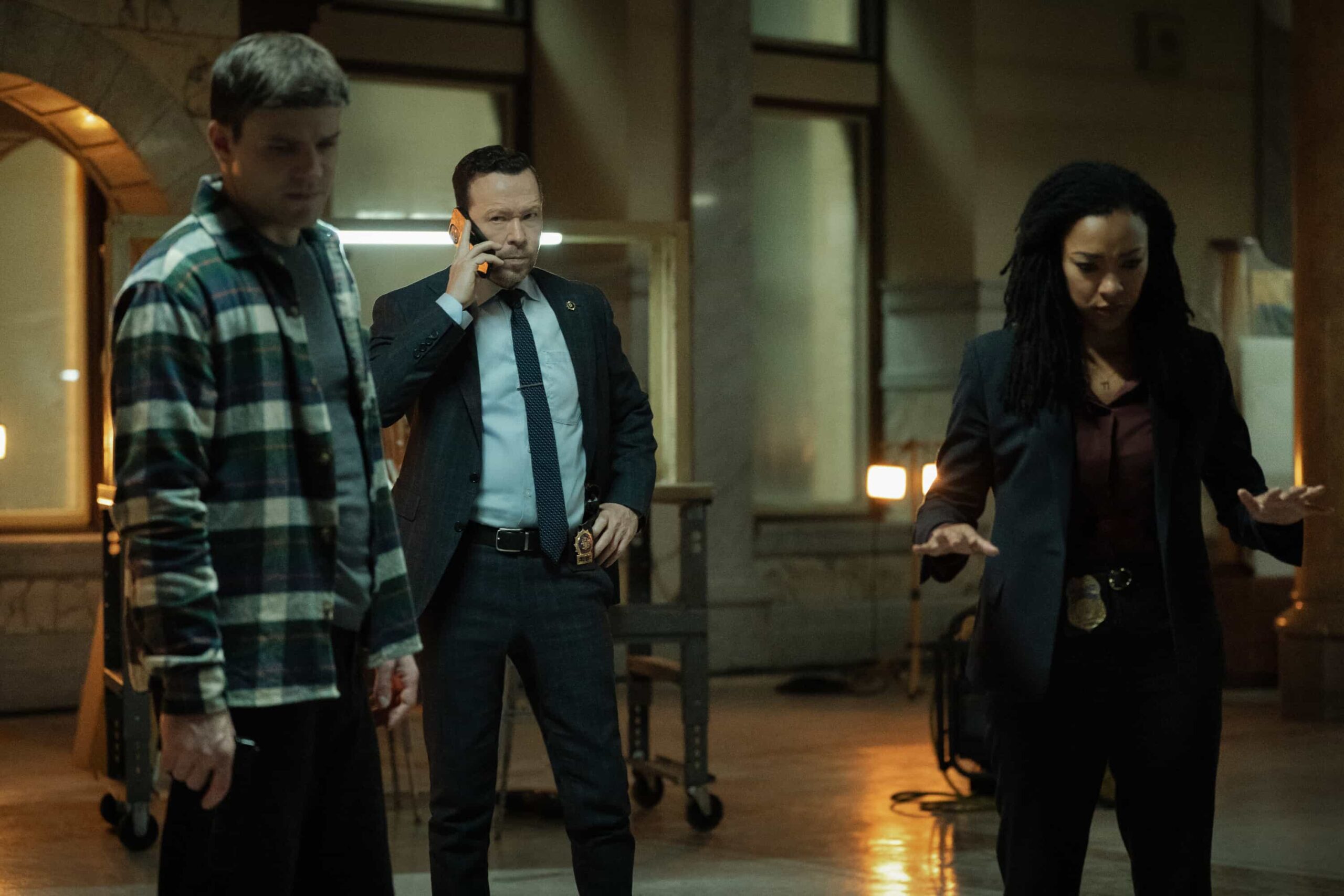 Boston Blue Season 1 Episode 10 Promo “Hard Truths” – Jonah’s anger and grief put family bonds to the test as Mae and Sarah confront painful truths that could change everything. Meanwhile, Danny and Lena take on a high-stakes case that exposes deep-rooted secrets and forces unlikely alliances., on the CBS Original Series “BOSTON BLUE,” Friday, Feb. 26 (10:00-11:00 PM, ET/PT)    Pictured (L-R): Mika Amonsen as Sean Reagan, Donnie Wahlberg as Danny Reagan, Sonequa Martin-Green as Lena Silver  Photo: Brendan Adam-Zwelling/CBS ©2025 CBS Broadcasting, Inc. All Rights Reserved.