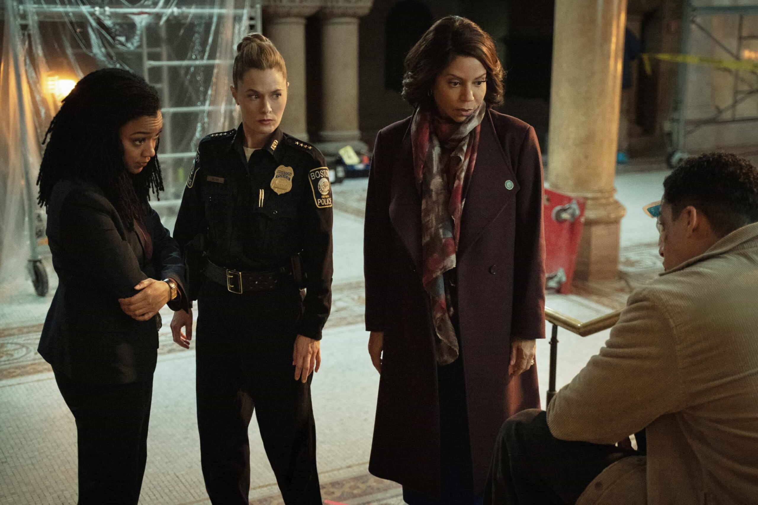 “Hard Truths” – Jonah’s anger and grief put family bonds to the test as Mae and Sarah confront painful truths that could change everything. Meanwhile, Danny and Lena take on a high-stakes case that exposes deep-rooted secrets and forces unlikely alliances., on the CBS Original Series “BOSTON BLUE,” Friday, Feb. 26 (10:00-11:00 PM, ET/PT)    Pictured (L-R): Sonequa Martin-Green as Lena Silver, Maggie Lawson as Sarah Silver, Gloria Reuben as Mae Silver, and Marcus Scribner as Jonah Silver  Photo: Brendan Adam-Zwelling/CBS ©2025 CBS Broadcasting, Inc. All Rights Reserved.