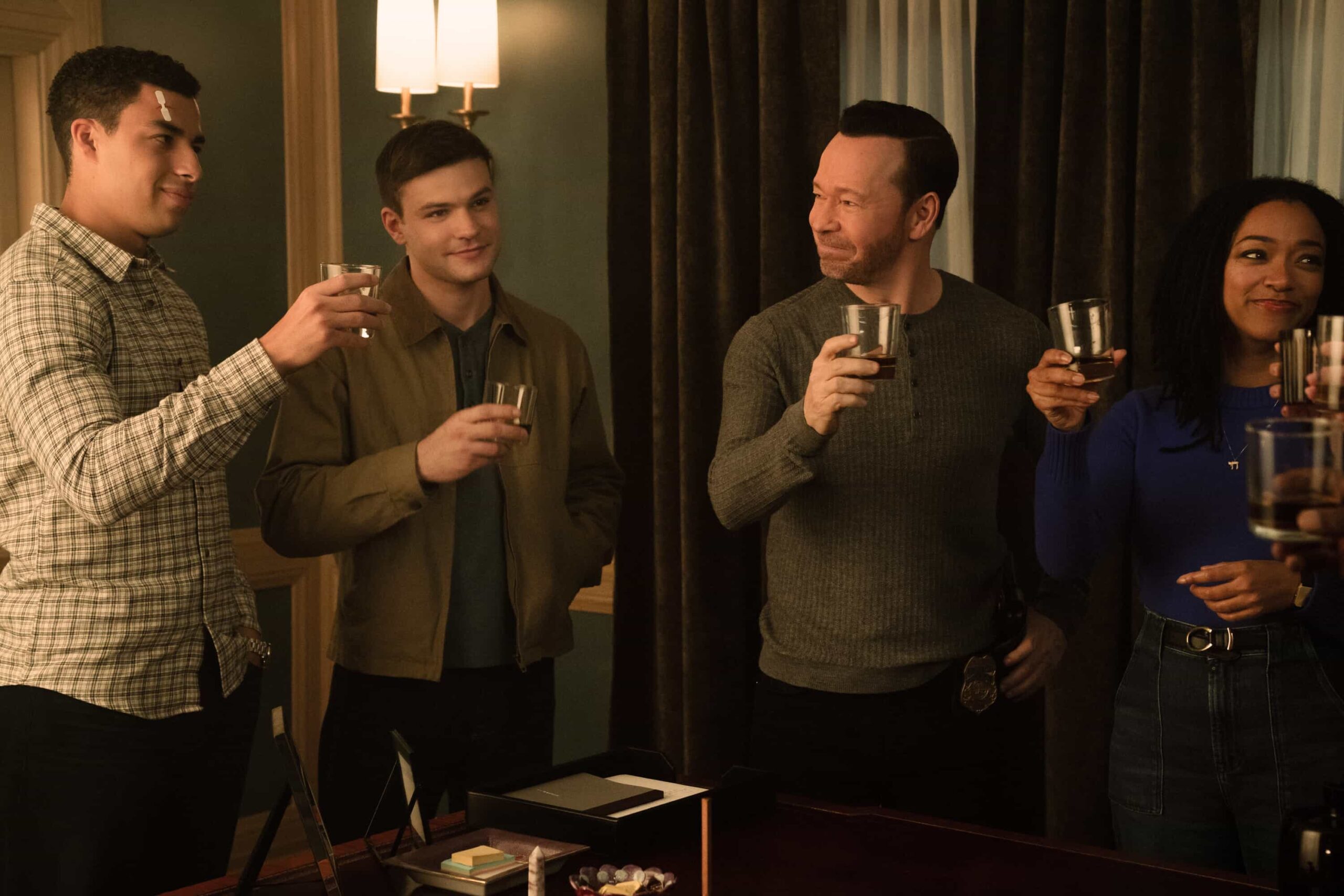 Boston Blue Season 1 Episode 10 Still “Hard Truths” – Jonah’s anger and grief put family bonds to the test as Mae and Sarah confront painful truths that could change everything. Meanwhile, Danny and Lena take on a high-stakes case that exposes deep-rooted secrets and forces unlikely alliances., on the CBS Original Series “BOSTON BLUE,” Friday, Feb. 26 (10:00-11:00 PM, ET/PT)    Pictured (L-R): Marcus Scribner as Jonah Silver,Mika Amonsen as Sean Reagan, Donnie Wahlberg as Danny Reagan, and Sonequa Martin-Green as Lena Silver,   Photo: John Medland /CBS ©2025 CBS Broadcasting, Inc. All Rights Reserved.