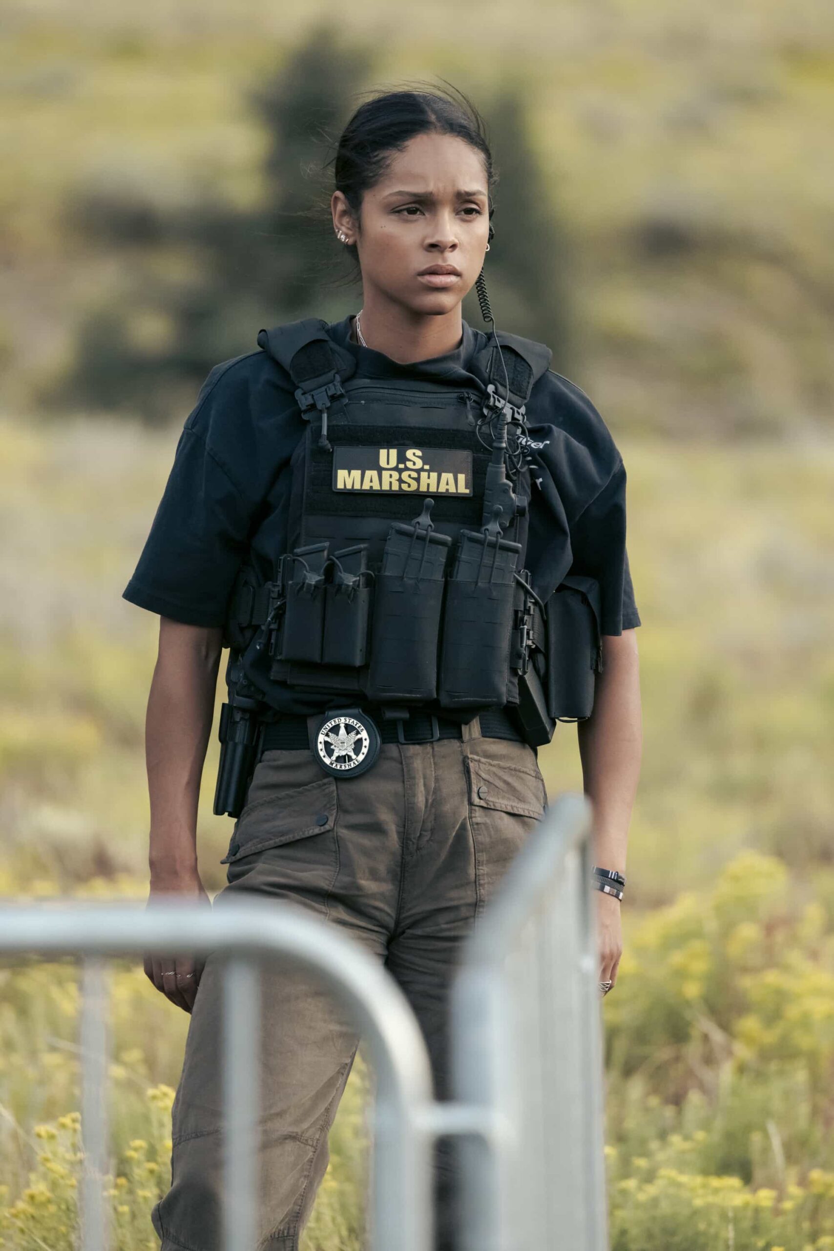 Marshals Season 1 Episode 1 "Piya Wiconi" -- Kayce Dutton reunites with an old SEAL teammate and aids his Marshal unit in hunting down a bomber targeting Broken Rock Reservation. The trail leads to a dangerous encounter with an armed anti-government militia on the series premiere of MARSHALS, Sunday, March 1 (8:00-9:00 PM, ET/PT).  Pictured: Ash Santos as Andrea. Photo: Sonja Flemming/CBS ©2025 CBS Broadcasting, Inc. All Rights Reserved.