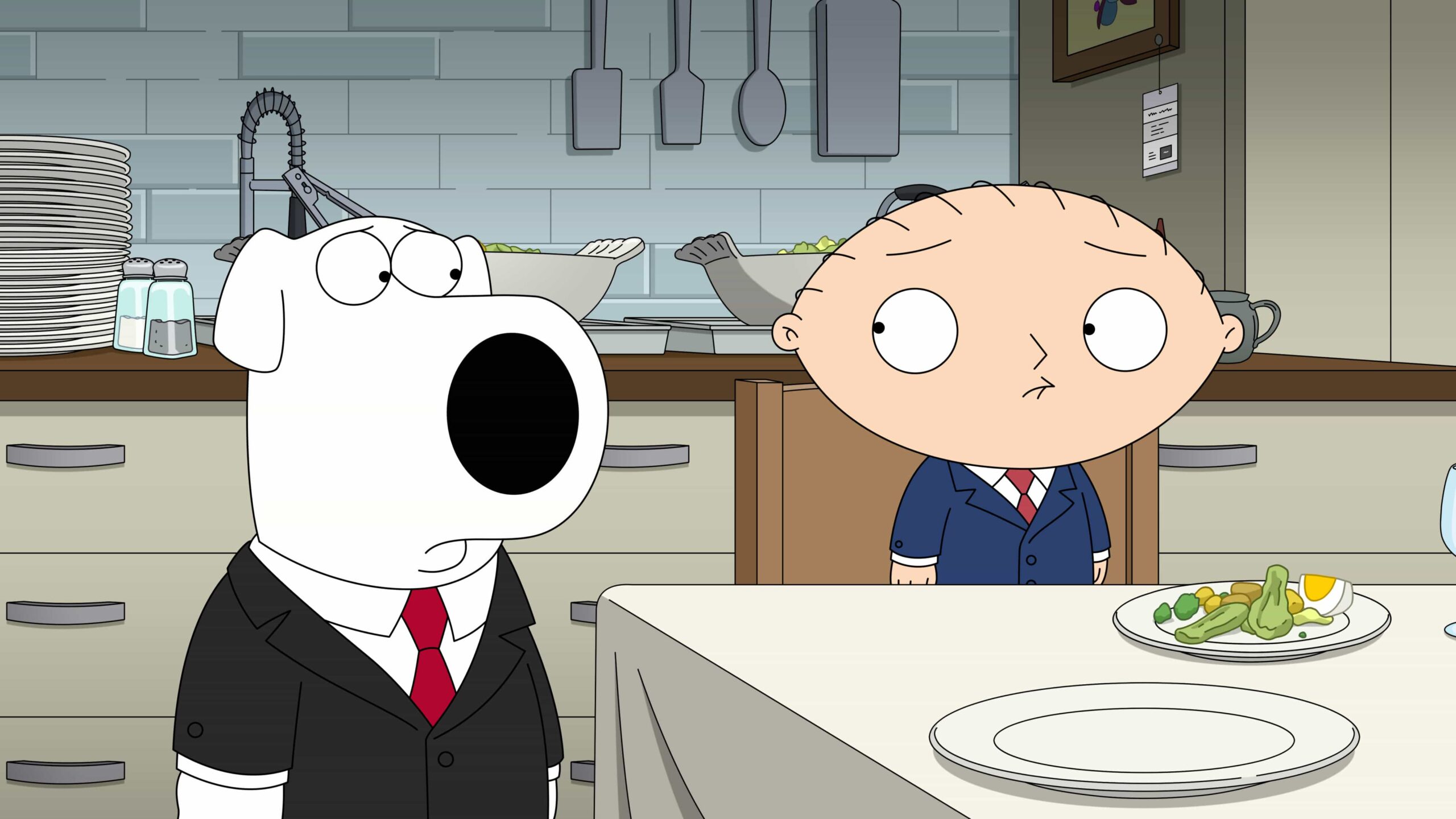 FAMILY GUY Season 24 Episode 4 : Meg pursues an unlikely friendship with an NFL great; Stewie and Brian host a dinner party at a?home furnishing?store in the all-new "Bringing Up Brady" episode of Family Guy airing Sunday, March 1 (8:00-8:31 PM ET/PT) on FOX. FAMILY GUY © 2026 by 20th Television