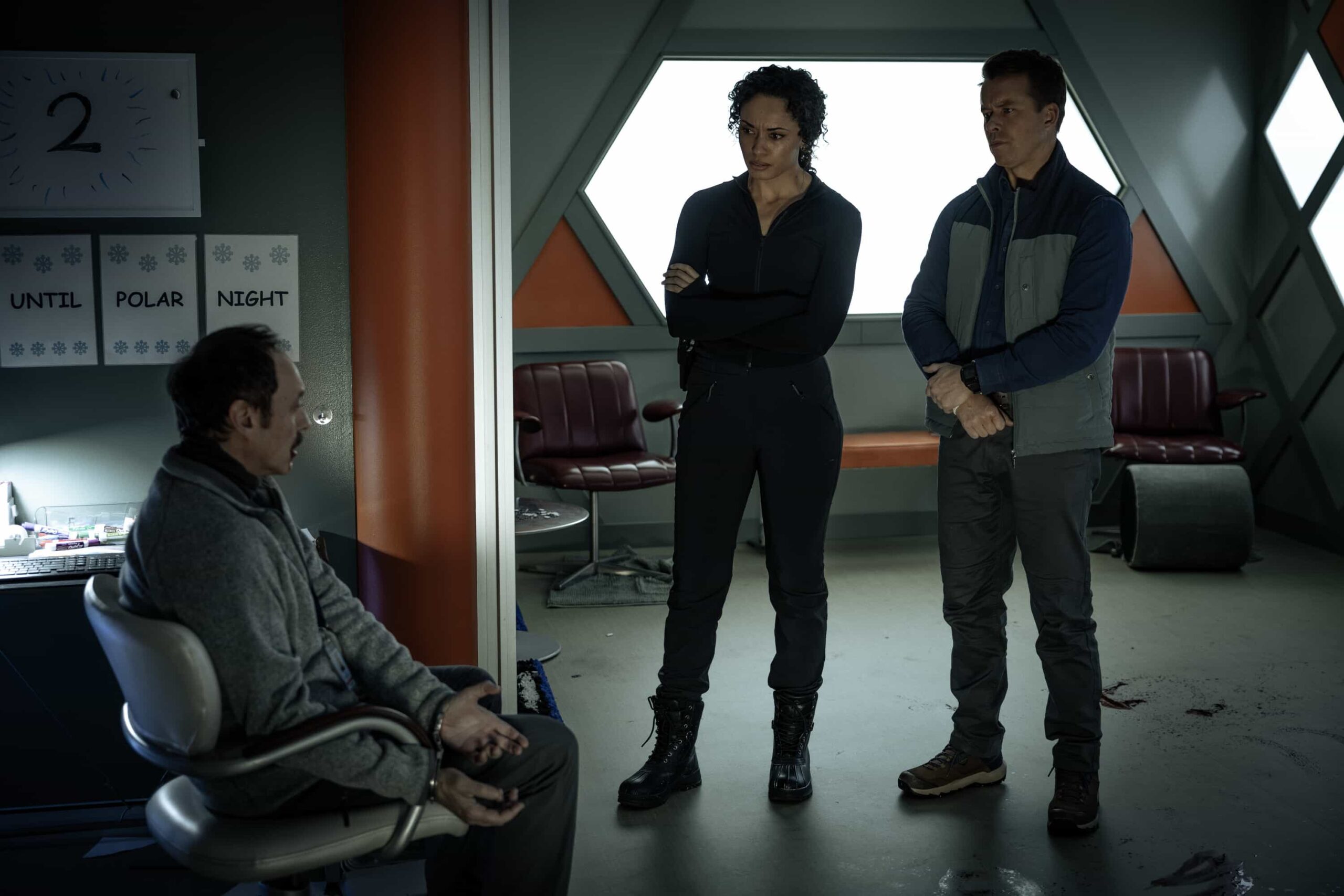 NCIS Sydney Season 3 Episode 9 “South of Nowhere” – The team races to an Antarctica research base to investigate why a climate scientist killed a colleague on the eve of polar night – and make it out before their plane engine freezes and they’re trapped in darkness for six months, on NCIS: SYDNEY, Tuesday, March 3 (10:00-11:00 PM, ET/PT) on the CBS Television Network, and streaming on Paramount+.  L-R: Steve Mouzakis as Pavel, Olivia Swann as NCIS Special Agent Captain Michelle Mackey and Todd Lasance as AFP Liaison Officer Sergeant Jim \'JD\' Dempsey in NCIS: Sydney episode 9, season 3 streaming on Paramount+, 2026. Photo Credit:  Daniel Asher Smith/Paramount+   © TM & © 2026 CBS Studios Inc. NCIS: Sydney and related marks and logos  are trademarks of CBS Studios Inc. All Rights Reserved.