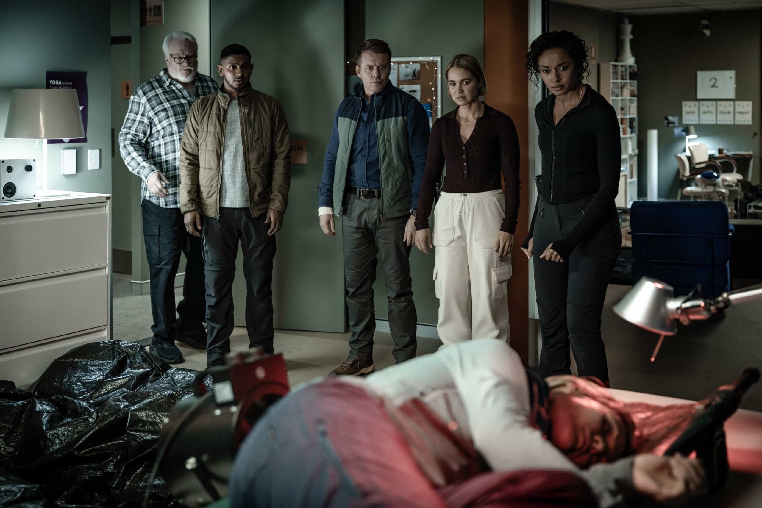 NCIS Sydney Season 3 Episode 9 “South of Nowhere” – The team races to an Antarctica research base to investigate why a climate scientist killed a colleague on the eve of polar night – and make it out before their plane engine freezes and they’re trapped in darkness for six months, on NCIS: SYDNEY, Tuesday, March 3 (10:00-11:00 PM, ET/PT) on the CBS Television Network, and streaming on Paramount+.  L-R: William McInnes as Forensic Pathologist Dr. Roy Penrose, Sean Sagar as NCIS Special Agent DeShawn Jackson, Todd Lasance as AFP Liaison Officer Sergeant Jim \'JD\' Dempsey, Tuuli Narkle as AFP Liaison Officer Constable Evie Cooper, and Olivia Swann as NCIS Special Agent Captain Michelle Mackey in NCIS: Sydney episode 9, season 3 streaming on Paramount+, 2026. Photo Credit:  Daniel Asher Smith/Paramount+   © TM & © 2026 CBS Studios Inc. NCIS: Sydney and related marks and logos  are trademarks of CBS Studios Inc. All Rights Reserved.