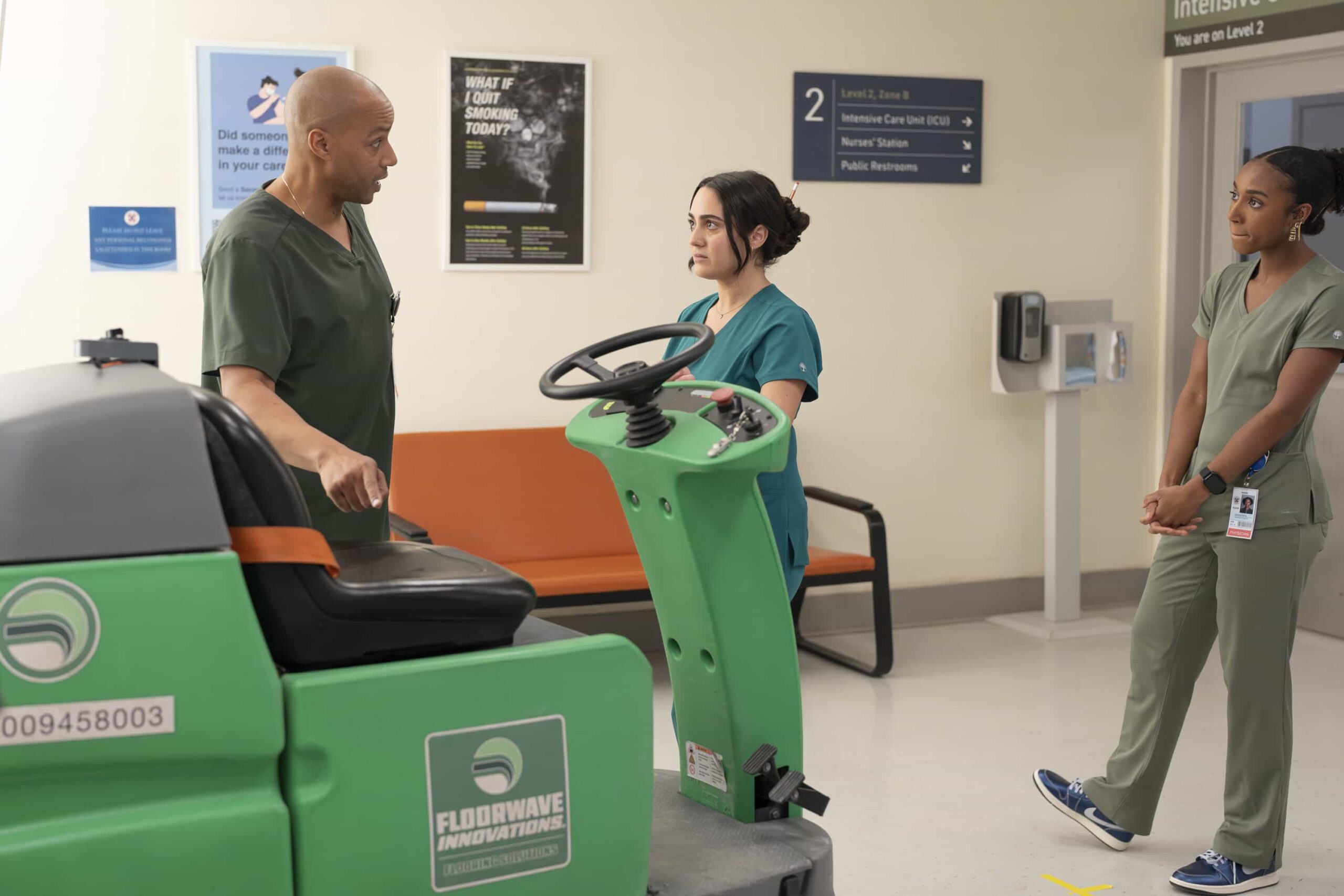 SCRUBS - “My Rom-Com” - Elliot faces a dilemma with a stubborn patient, while J.D. discovers online doctor reviews. Meanwhile, Turk teaches his interns about new surgical technology and unexpected life lessons. WEDNESDAY, MARCH 4 (8:00-8:30 p.m. EST) on ABC. (Disney/Darko Sikman) 
DONALD FAISON, LAYLA MOHAMMADI, AMANDA MORROW