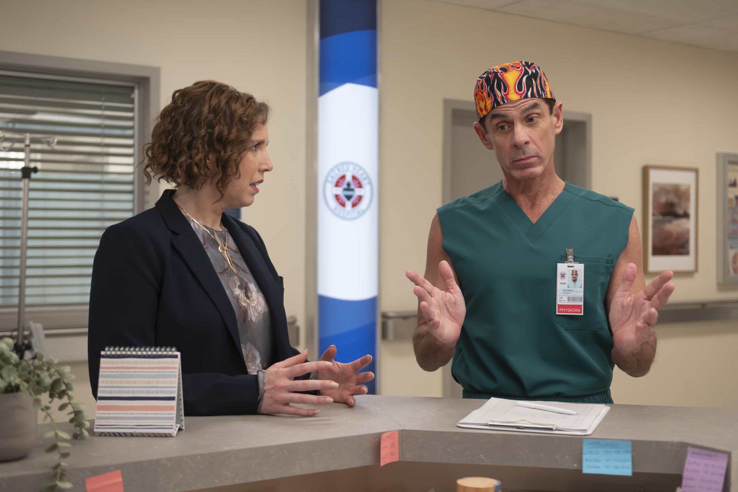 SCRUBS - “My Rom-Com” - Elliot faces a dilemma with a stubborn patient, while J.D. discovers online doctor reviews. Meanwhile, Turk teaches his interns about new surgical technology and unexpected life lessons. WEDNESDAY, MARCH 4 (8:00-8:30 p.m. EST) on ABC. (Disney/Sergei Bachlakov) 
VANESSA BAYER, ROBERT MASCHIO