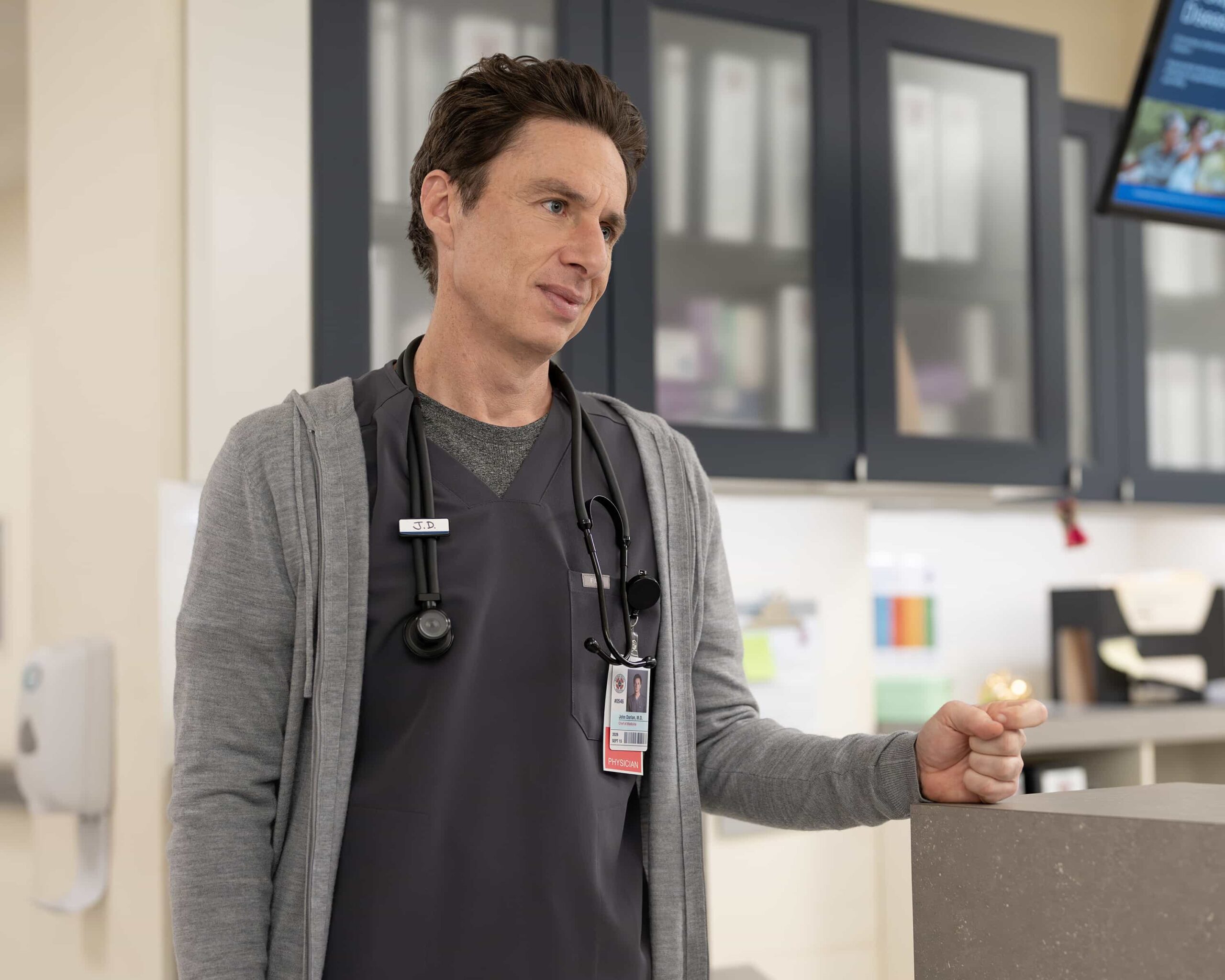 SCRUBS Season 10 Episode 3 Photo - “My Rom-Com” - Elliot faces a dilemma with a stubborn patient, while J.D. discovers online doctor reviews. Meanwhile, Turk teaches his interns about new surgical technology and unexpected life lessons. WEDNESDAY, MARCH 4 (8:00-8:30 p.m. EST) on ABC. (Disney/Darko Sikman) 
ZACH BRAFFZACH BRAFF