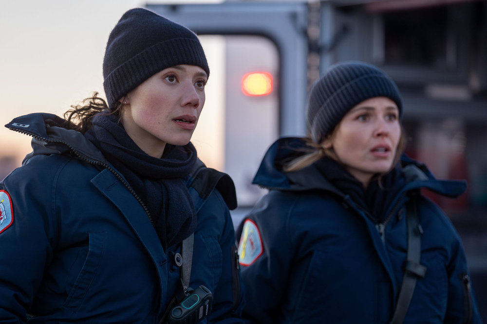 CHICAGO FIRE -- "Reckoning, Part 1" Episode 1413 -- Pictured: (l-r) Hanako Greensmith as Violet Mikami, Jocelyn Hudon as Lyla Novak -- (Photo by: Peter Gordon/NBC)