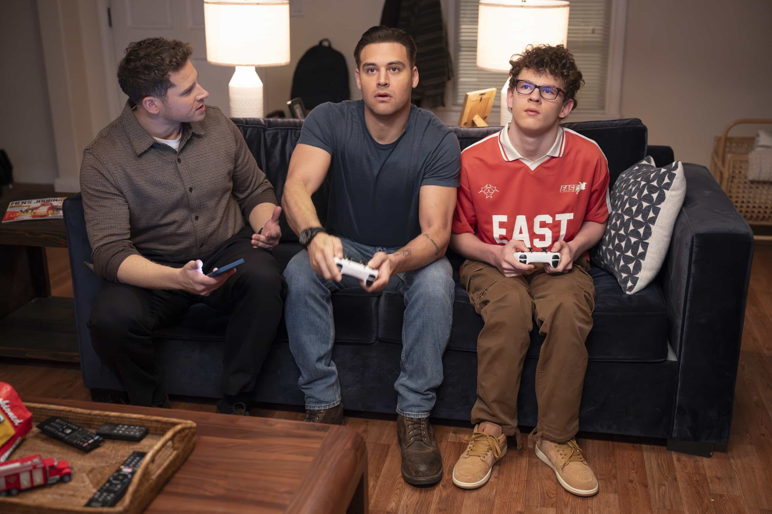 9-1-1 Season 9 Episode 12 - “Dads and Cads” - Maddie and Buck are blindsided by some unexpected news that turns their world upside down. Meanwhile, Buck and Eddie head to Nashville when they are selected to participate in the national firefighting games. THURSDAY, MARCH 5 (8:00-9:00 p.m. EST) on ABC. (Disney/Christopher Willard) 
OLIVER STARK, RYAN GUZMAN, GAVIN MCHUGH