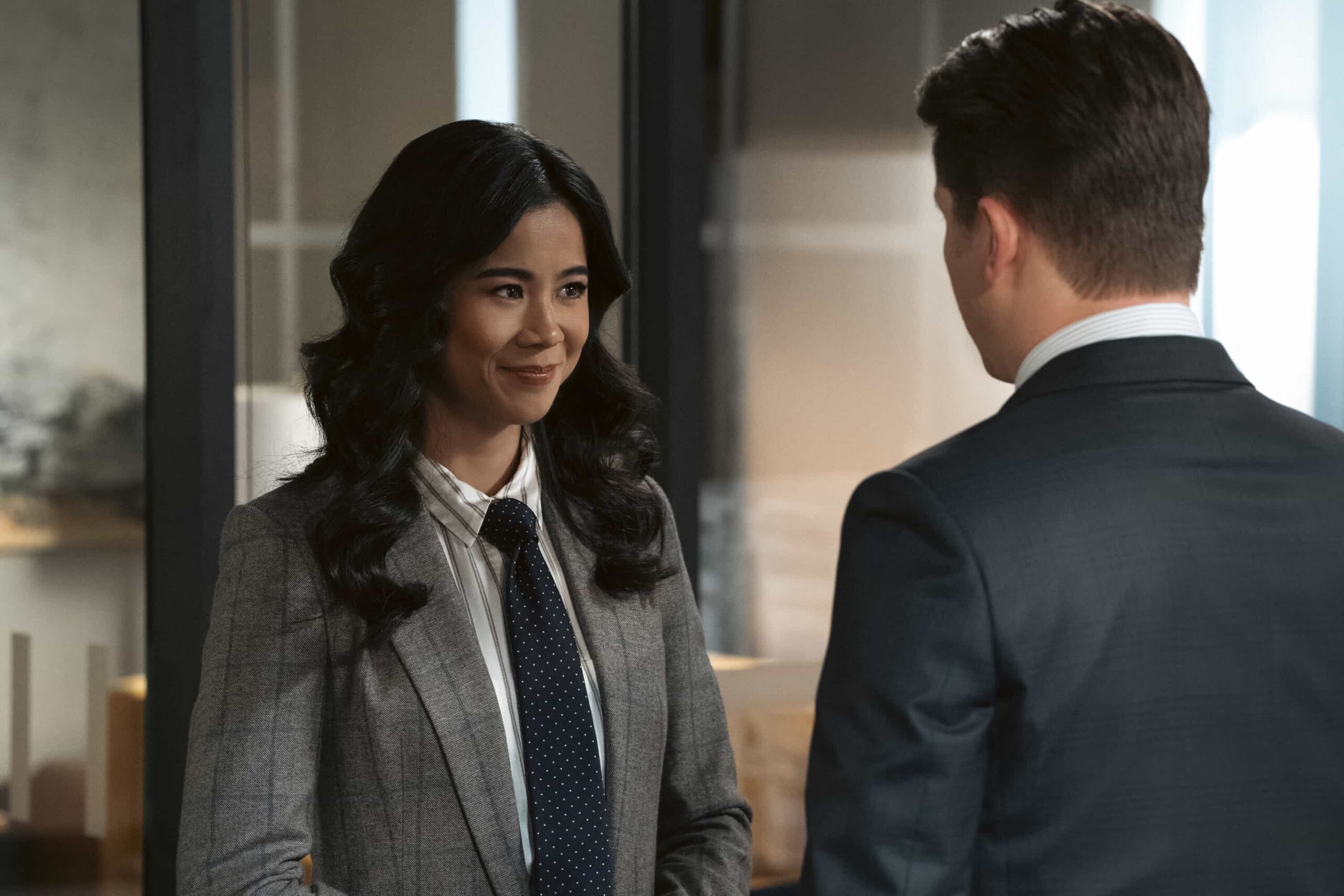 “The Greater Good” – Matty and Olympia navigate a new trust dynamic with Julian as he accompanies Matty to surveil the ex-wife of a Wellbrexa exec. Meanwhile, Hunter, a member of the firm’s floater pool, assists Olympia, Matty and Sarah on a manslaughter case involving a health care worker, on MATLOCK, Thursday, March 5 (9:01-10:00 PM, ET/PT). Pictured: Leah Lewis as “Sarah Franklin.” Photo: Michael Yarish/CBS ©2025 CBS Broadcasting, Inc. All Rights Reserved.
