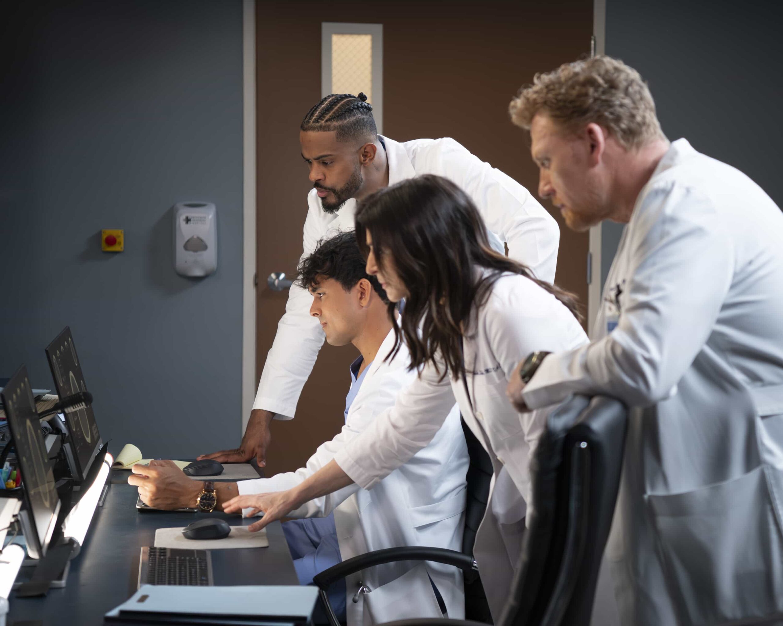 Grey's Anatomy Season 22 Episode 12 TREVOR JACKSON, NIKO TERHO, CATERINA SCORSONE, KEVIN MCKIDD