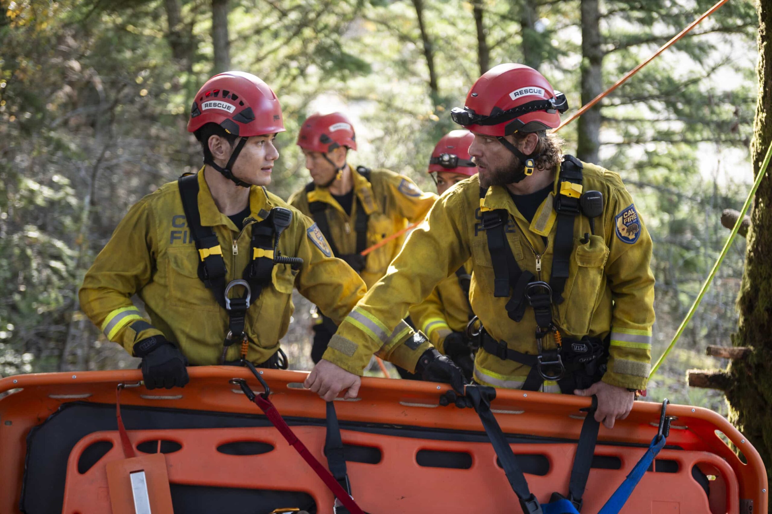 “Elite of the Elite” – As Bode fights to prove himself during the high-stakes REMs tryouts, a shocking leak about the Zabel Ridge arsonist ignites turmoil across Edgewater, on FIRE COUNTRY, Friday, March 6 (9:00-10:00 PM, ET/PT). Pictured (L-R): Owen Chau as Salty and Max Thieriot as Bode Leone. Photo: Sergei Bachlakov/CBS ©2025 CBS Broadcasting, Inc. All Rights Reserved.