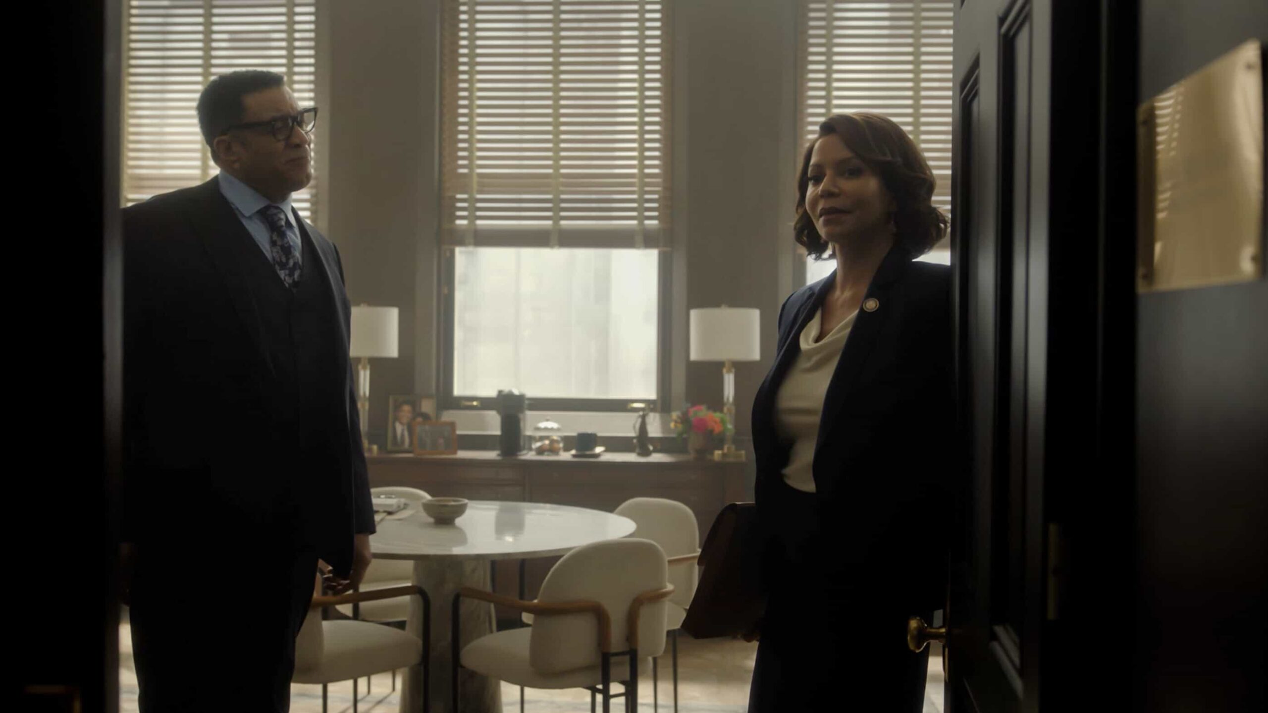 Boston Blue Season 1 Episode 11 still “Family Secrets” – Danny and Lena race to stop a string of violent crimes before the situation spirals out of control, while Sarah’s plans for a family outing take an unexpected turn. At the same time, Jonah and Sean chase a case with surprising twists, and Mae receives an invitation that could change everything, on the CBS Original Series “BOSTON BLUE,” Friday, March. 6 (10:00-11:00 PM, ET/PT) on the CBS Television Network, and streaming on Paramount+   Pictured: Harry Lennix as Judge Elijah Robinson and Gloria Reuben as Mae Silver  Photo: CBS ©2026 CBS Broadcasting, Inc. All Rights Reserved. Highest quality screengrab available.