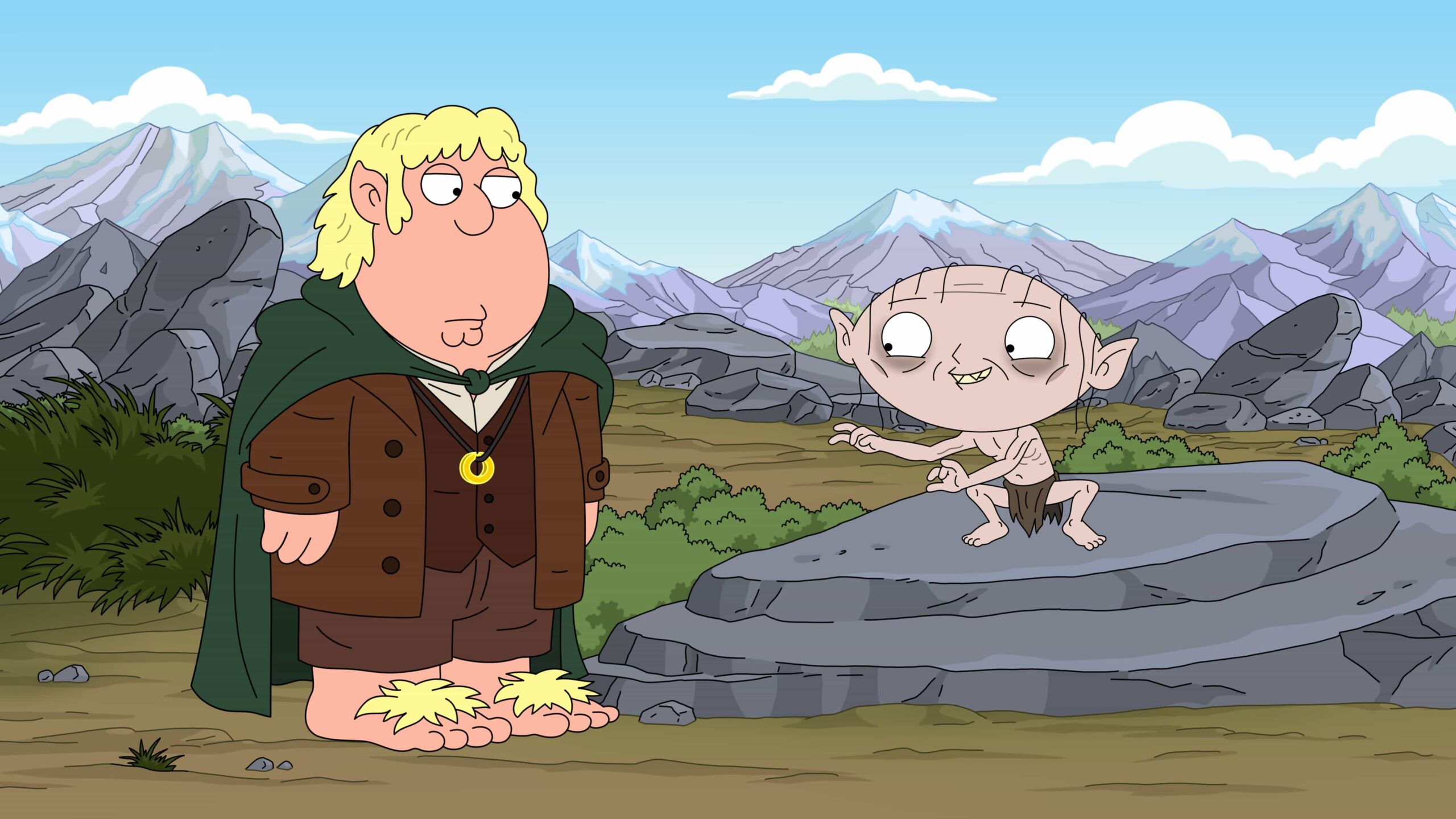 FAMILY GUY Season 24 Episode 6 : In this follow up to the "Viewer Mail" episodes, the Griffin family retells The Lord of the Rings,? explains how the Griffins' ancestors arrived in Quahog, and looks back at Quagmire's 1960s variety show in the all-new "Viewer DM's" episode of Family Guy airing Sunday, March 8 (8:00-8:31PM ET/PT) on FOX. FAMILY GUY © 2026 by 20th Television