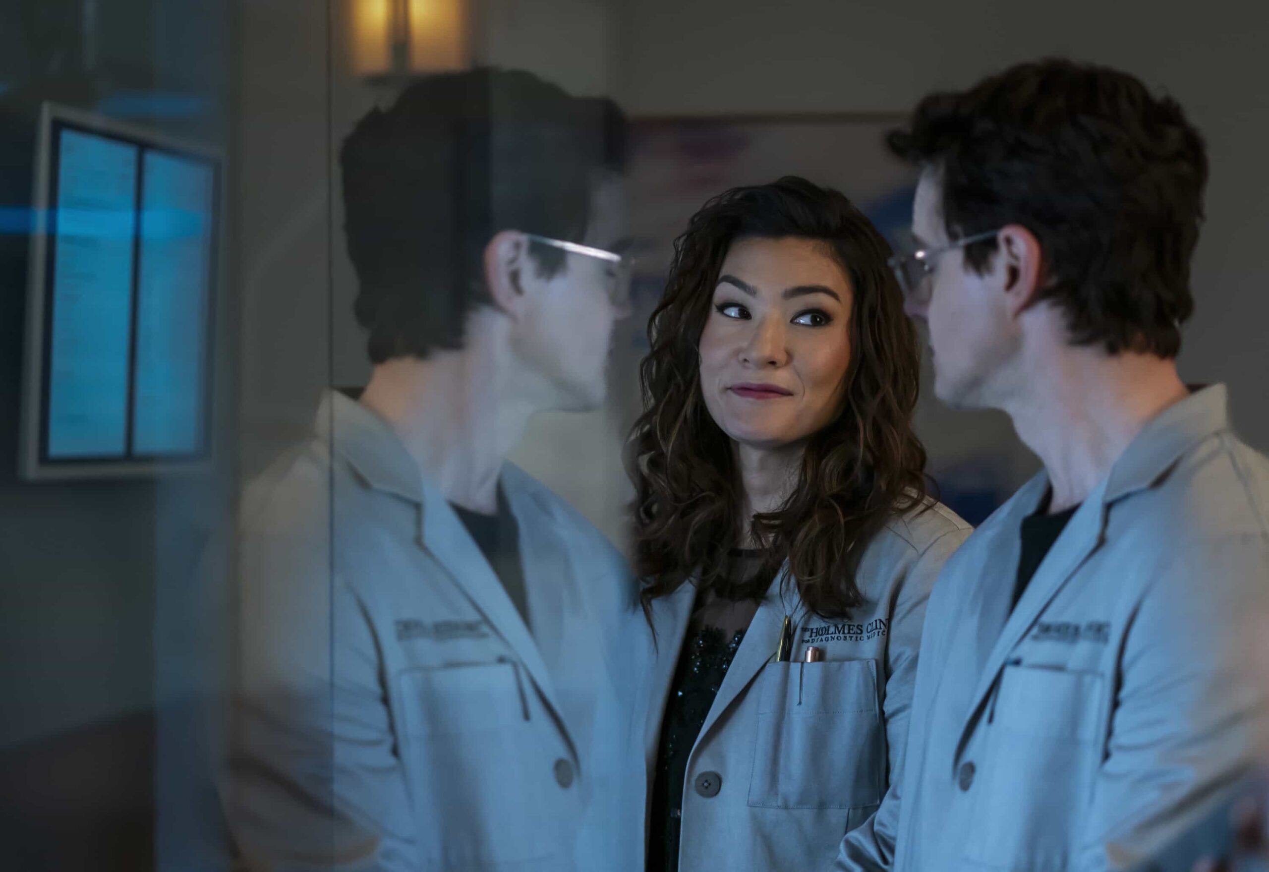 Watson Season 2 Episode 12 “A Family Meal” - When a patient arrives at the Holmes Clinic plagued by a mysterious neurological disorder, Watson and the fellows discover they were forced to eat their parents amid a childhood survival incident. Meanwhile, Adam is struggling with how his future will change as a father, on WATSON, Sunday, March 1 (10:00-11:00 PM, ET/PT) on the CBS Television Network, and streaming on Paramount+   Pictured (L-R): Inga Schlingmann as Dr. Sasha Lubbock and Peter Mark Kendall as Dr. Stephens Croft  Photo: Colin Bentley/CBS ©2025 CBS Broadcasting, Inc. All Rights Reserved.