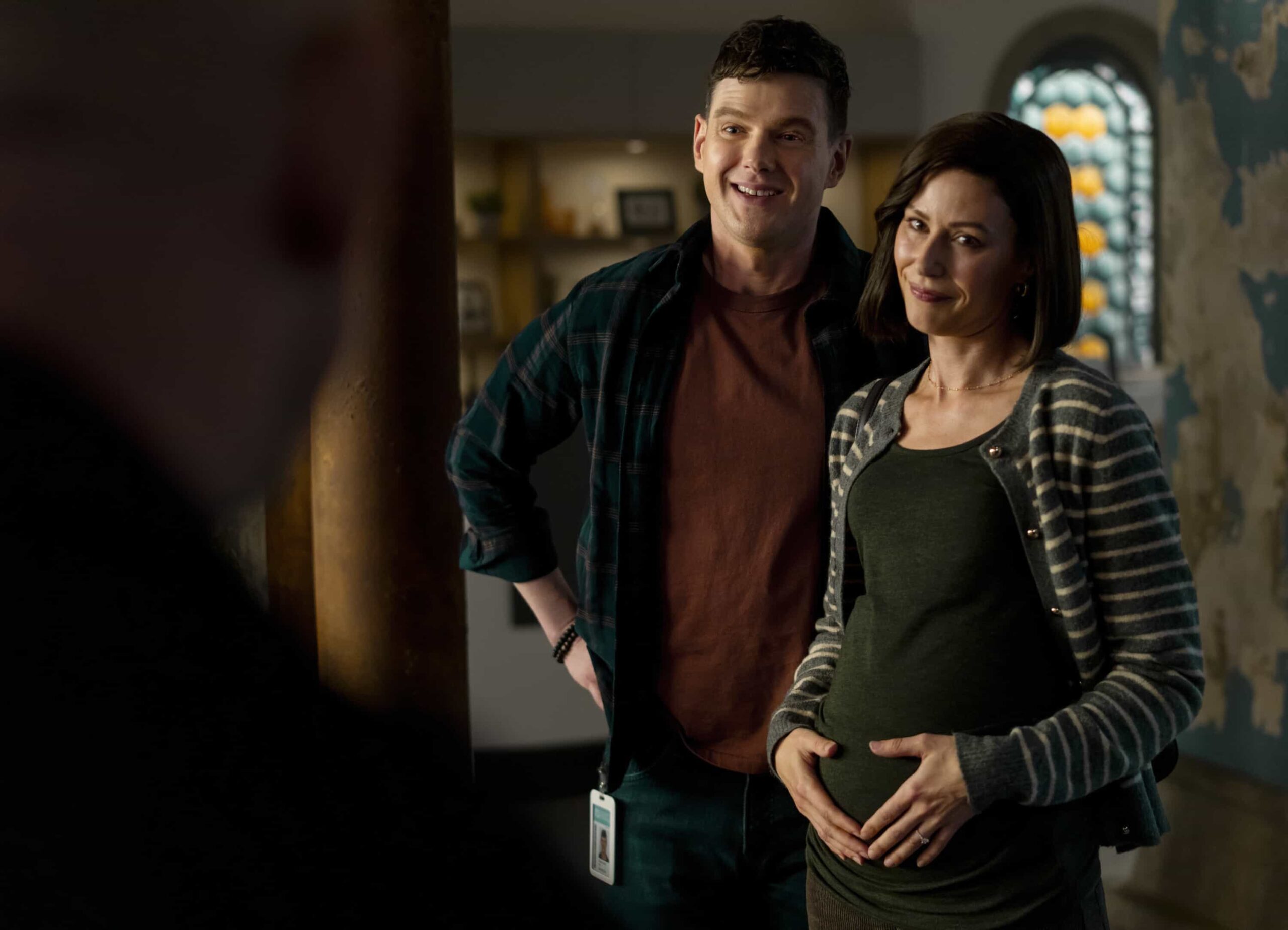 Watson Season 2 Episode 12 “A Family Meal” - When a patient arrives at the Holmes Clinic plagued by a mysterious neurological disorder, Watson and the fellows discover they were forced to eat their parents amid a childhood survival incident. Meanwhile, Adam is struggling with how his future will change as a father, on WATSON, Sunday, March 1 (10:00-11:00 PM, ET/PT) on the CBS Television Network, and streaming on Paramount+  Pictured (L-R): Peter Mark Kendall as Dr. Adam Croft and Amanda Crew as Lauren Confalone  Photo: Colin Bentley/CBS ©2025 CBS Broadcasting, Inc. All Rights Reserved.