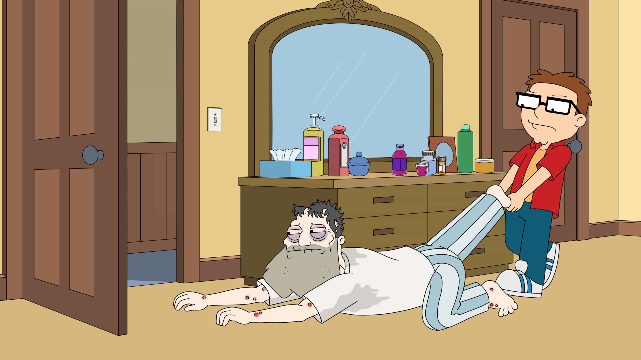 AMERICAN DAD Season 20 Episode 3 Still : Stan is determined to prove that there's no illness he can't power through, even if it ends up killing him... and everyone else in the all-new "Powering Through" episode of AMERICAN DAD airing Sunday, Mar. 8 (9:00-9:30 PM ET/PT) on FOX. AMERICAN DAD ! © 2026 by 20th Television