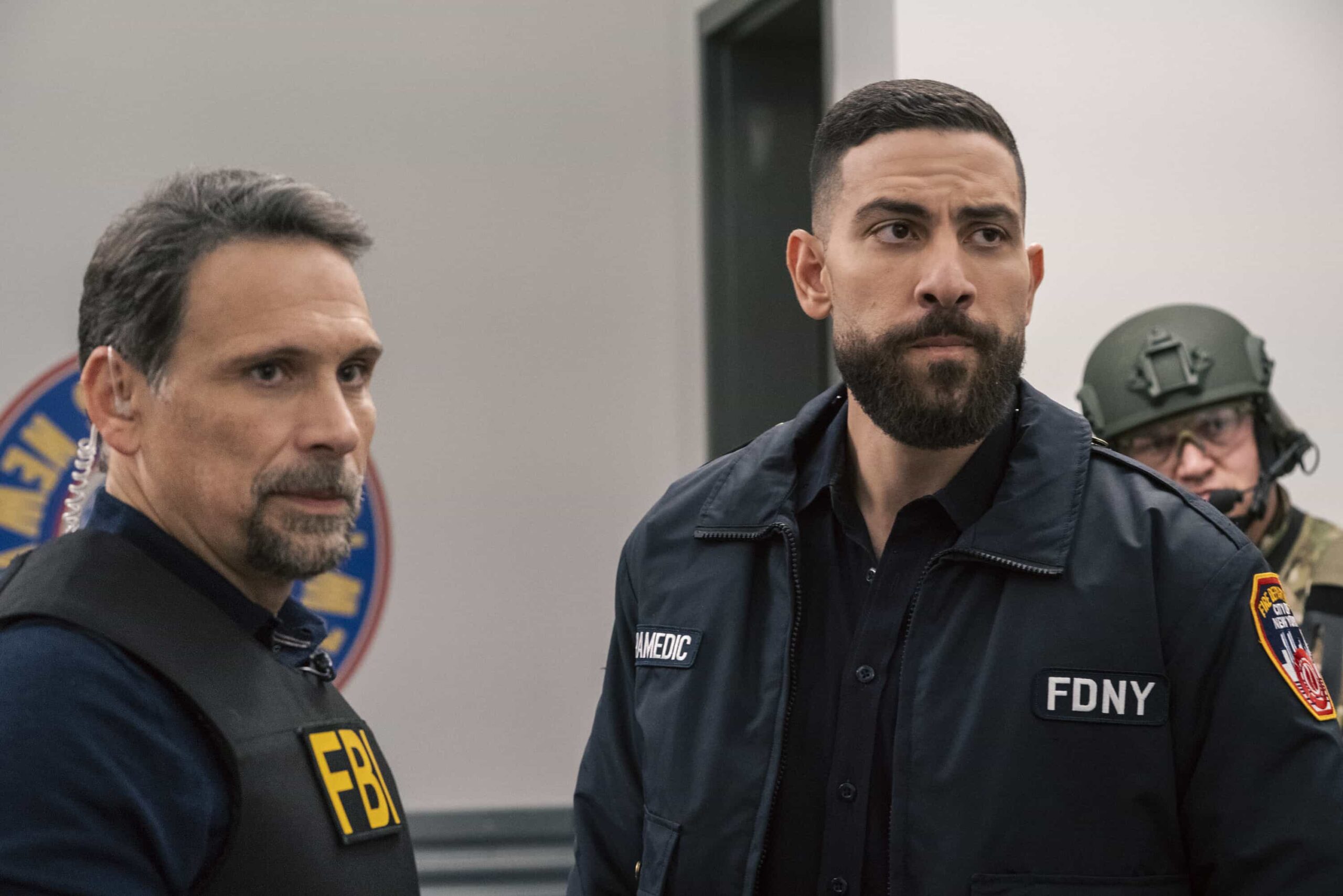 FBI Season 8 Episode 13 “Fanatics” – After the son of a professional basketball team owner is taken for ransom, Jubal and the team race to catch the kidnappers. Soon, they discover the perpetrators have been planning a larger revenge plot that they must act quickly to stop, on FBI, Monday, March 9 (9:00-10:00 PM, ET/PT). Pictured (L-R): Jeremy Sisto as Assistant Special Agent in Charge Jubal Valentine and Zeeko Zaki as Special Agent Omar Adom ‘OA’ Zidan. Photo: Bennett Raglin/CBS ©2026 CBS Broadcasting, Inc. All Rights Reserved.