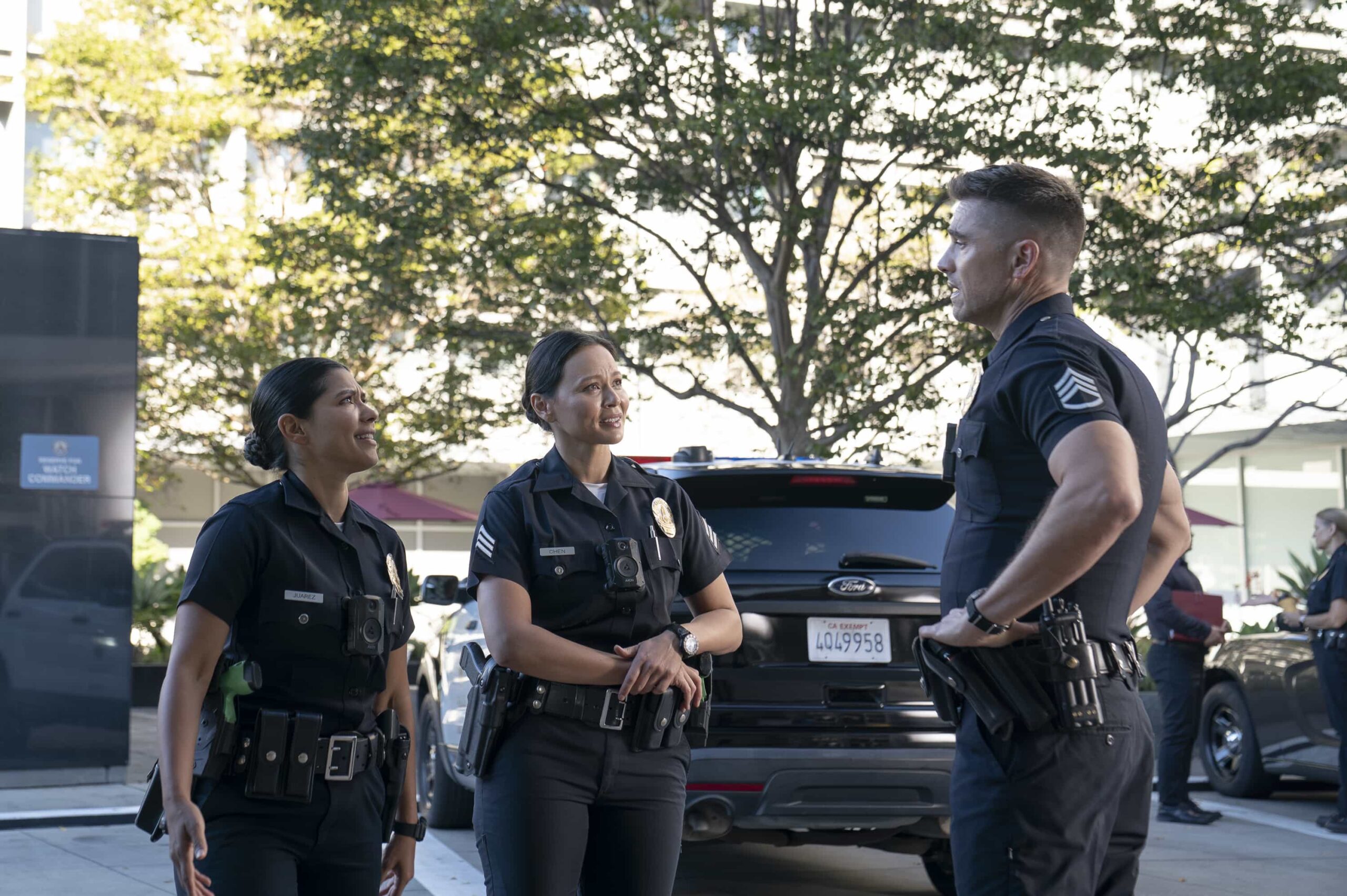 THE ROOKIE Season 8 Episode 10 - “His Name Was Martin” - Nolan, Harper and Miles face a dangerous situation when a routine check takes a sudden turn. Meanwhile, Bailey conducts a covert investigation at the Pentagon at the request of Lt. Grey. MONDAY, MARCH 9 (10:00-11:00 p.m. EDT) on ABC. (Disney/Mike Taing) 
LISSETH CHAVEZ, MELISSA O’NEIL, ERIC WINTER